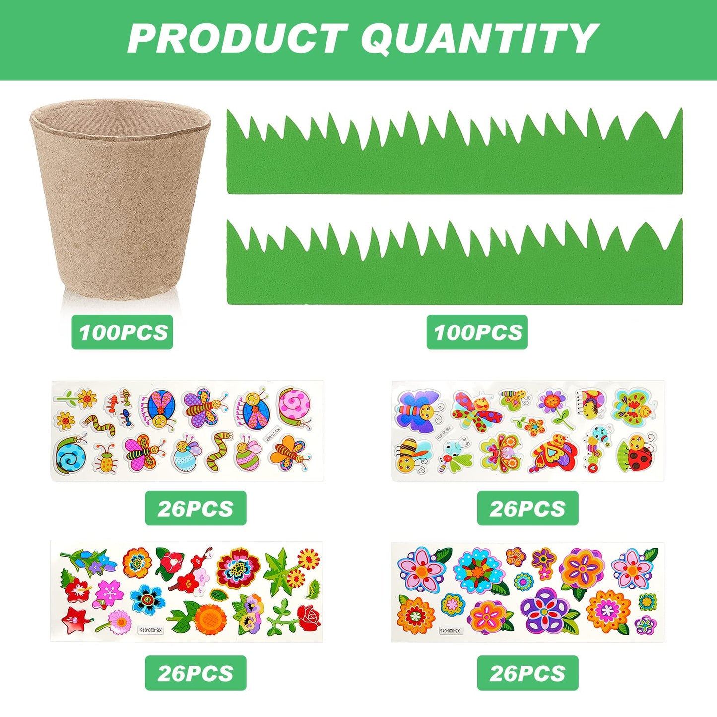 Gueevin 50 Pack Garden Paper Pot Craft Kit Flower Plant Spring Craft Including Peat Plant Pots Adhesive Foam Stickers Pot Stickers EVA Grass for DIY Flower Planting Growing