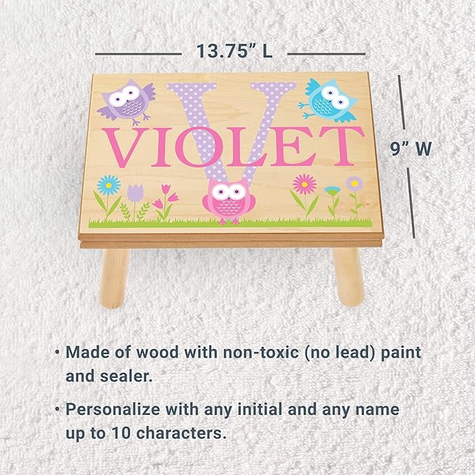 Let’s Make Memories Personalized My Own Name Step Stool - Children’s Step Stool - Sturdy Wood – Non-Toxic Paint, Sealer - Sports Design - Natural - 14’Wx9.25”Lx8.75”H - Ages 3+