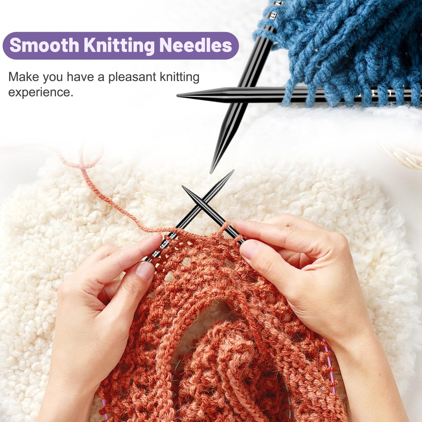 Katech Interchangeable Knitting Needles Set- 9 Pairs Circular Knitting Needles Size 2.5, 4, 5, 6, 7, 8, 9, 10,11, Round Knittings Needle with 5 Cable and Case Accessories for Sweater Sock, Blanket