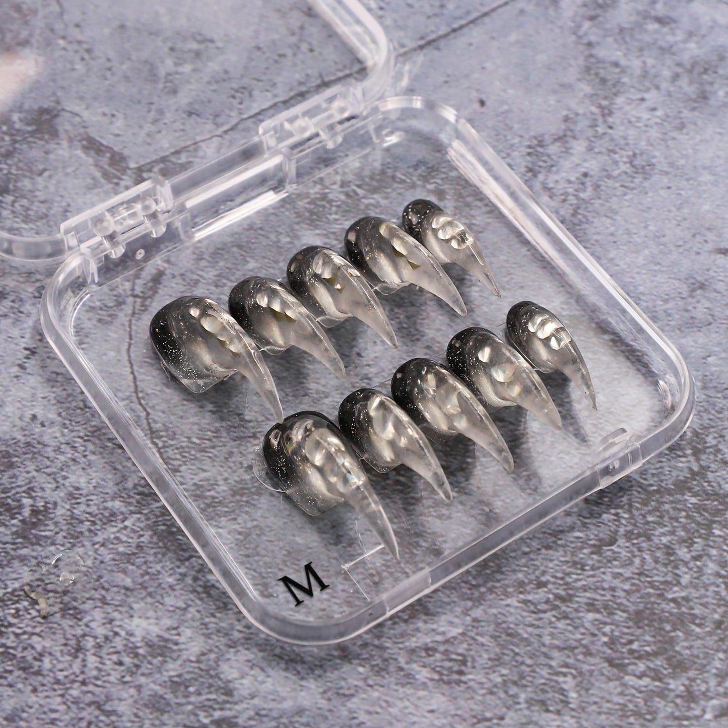 Handmade Press on Nails Halloween Goth Fake Nails with Extra Curved Eagle Claw Designs Luxury Silver Glitter False Nail Art Thickened Muti-Layer Gel Long Curved Press on Nail for Women (Size M)