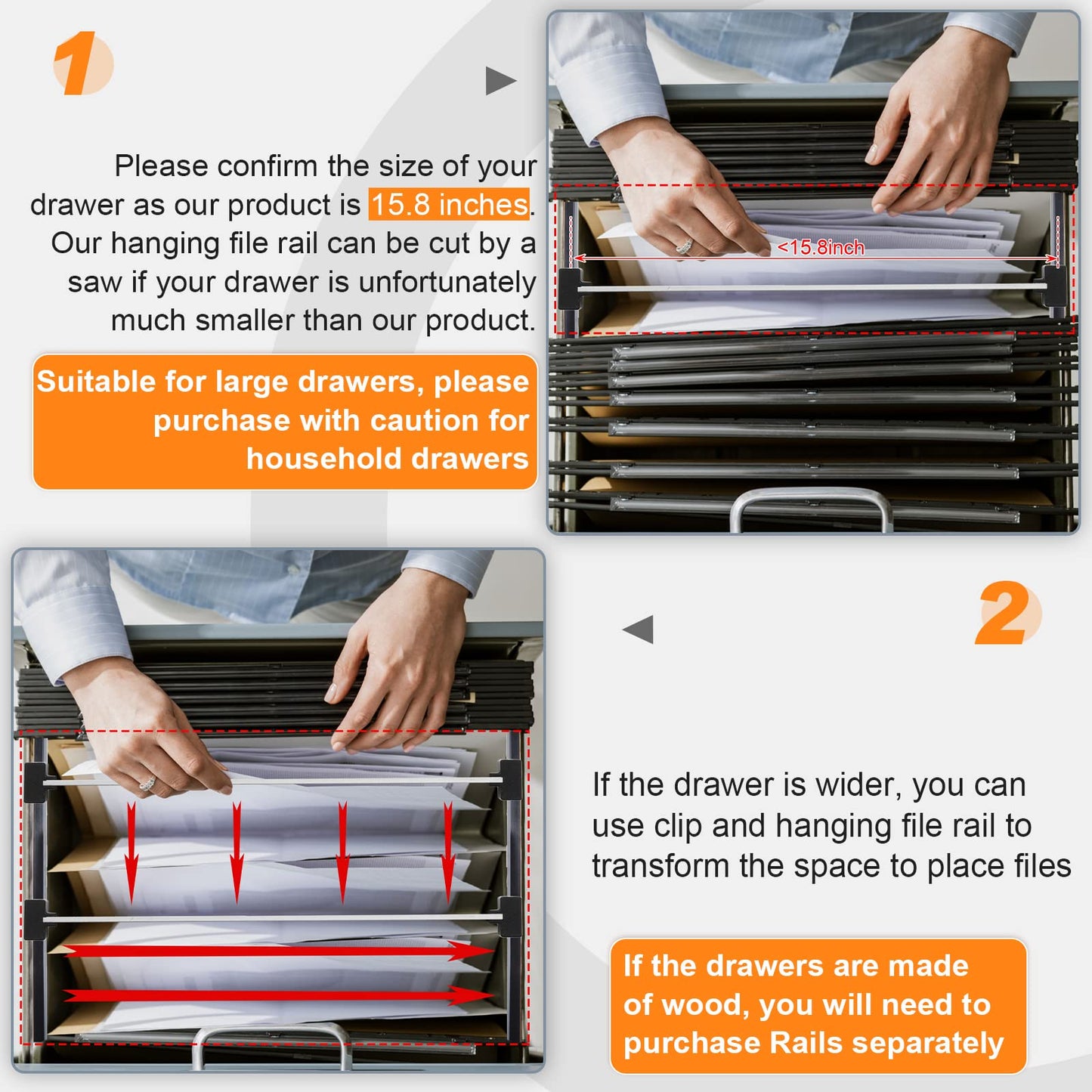 Epakh 8 Pieces Metal Hanging Divider Rail Clip File 4 Pieces File Cabinet Rails for Hanging Folder Frame for Storage