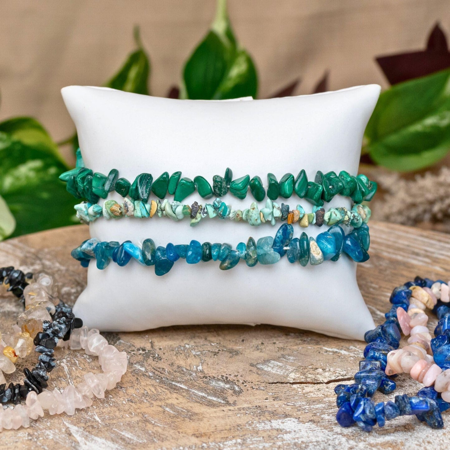 Natural Gemstone Bracelets, Chakra Crystal Healing Chip Stretch Bracelets, Gemstone Polished Irregular Crystals, Crystal Irregular Chips Beads Stretch Bracelets (Malachite)