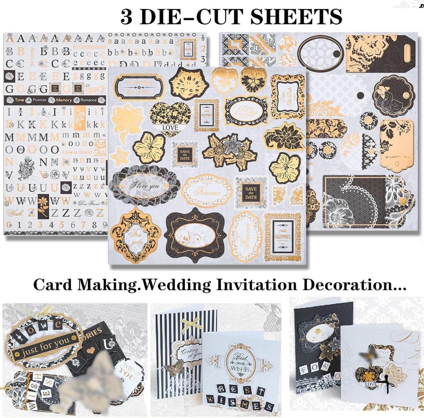 12x12 Vintage Scrapbook Paper Pad - 27 Sheets Gold Foil Black Origami Decoupage Patterned Kit Supplies for Art Journaling Wrapping Card Making Crafting Gift Photo Album