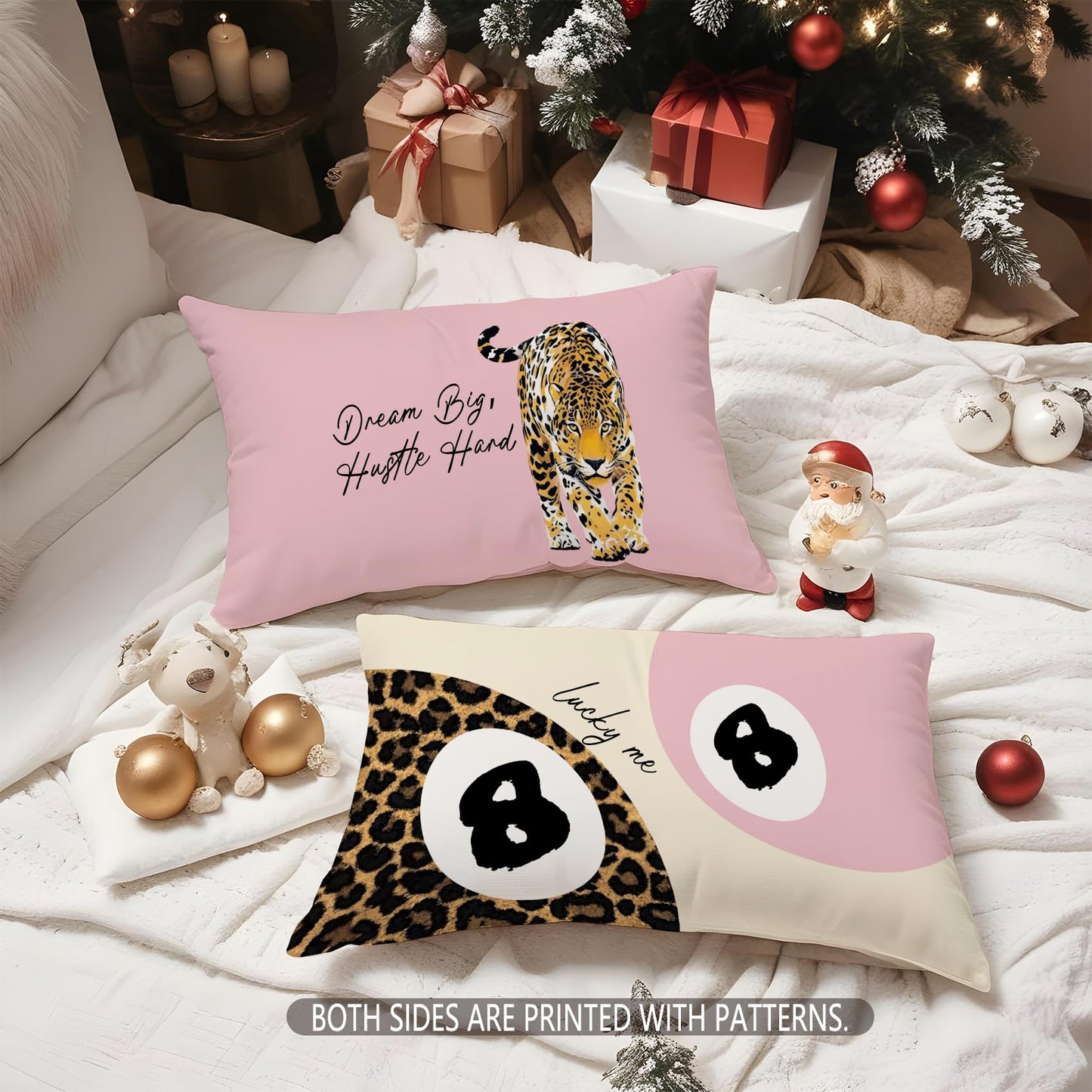 Foritho Trendy Leopard Lucky 8 Ball Pillow Covers 20x12, Cheetah Leopard Print Room Decor, Funky Preppy Leopard and Black Billiards Decorative Throw Pillow Covers for Girls Dorm Apartment，Set of 2