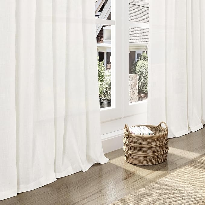Nanspring Neutral Linen Curtains 84 Inch Length 2 Panels Set for Living Room Light Filtering Semi Sheer Curtain Back Tab and Rod Pocket Luxury Modern Farmhouse Coastal Decor Drapes for Bedroom 52x84