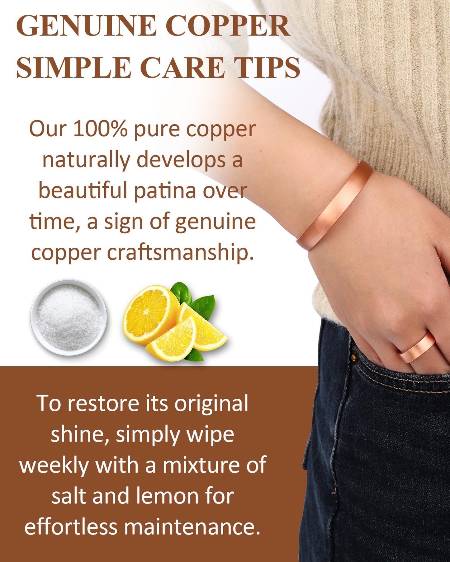 Fashtour Pure Copper Bracelet and Ring Set – Copper Bracelet for Men & Women – 100% Solid, Raw & Uncoated Handmade Hammered Tibetan Cuff Bangle (copper076-set)