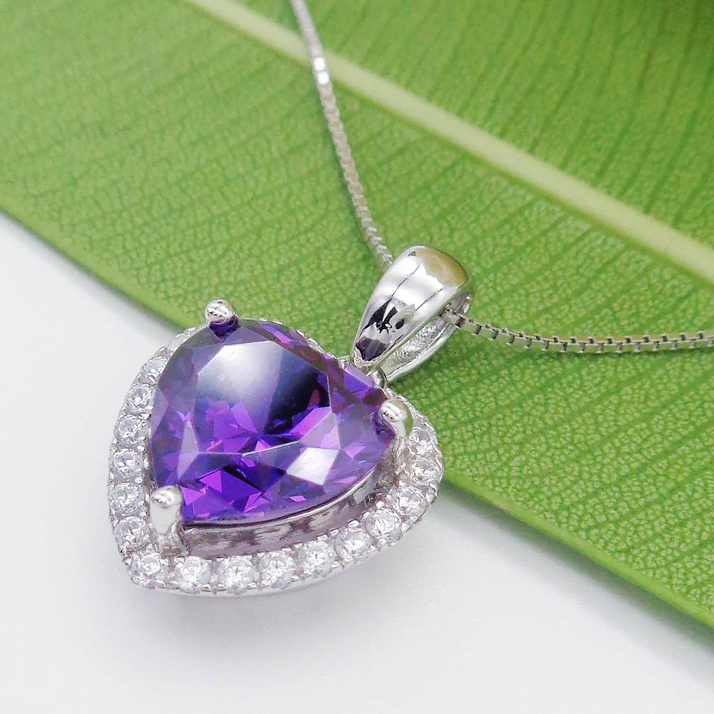 Navachi 925 Sterling Silver 18k White Gold Plated 3.7ct Heart Amethyst Az9305a Necklace Pendant 18"