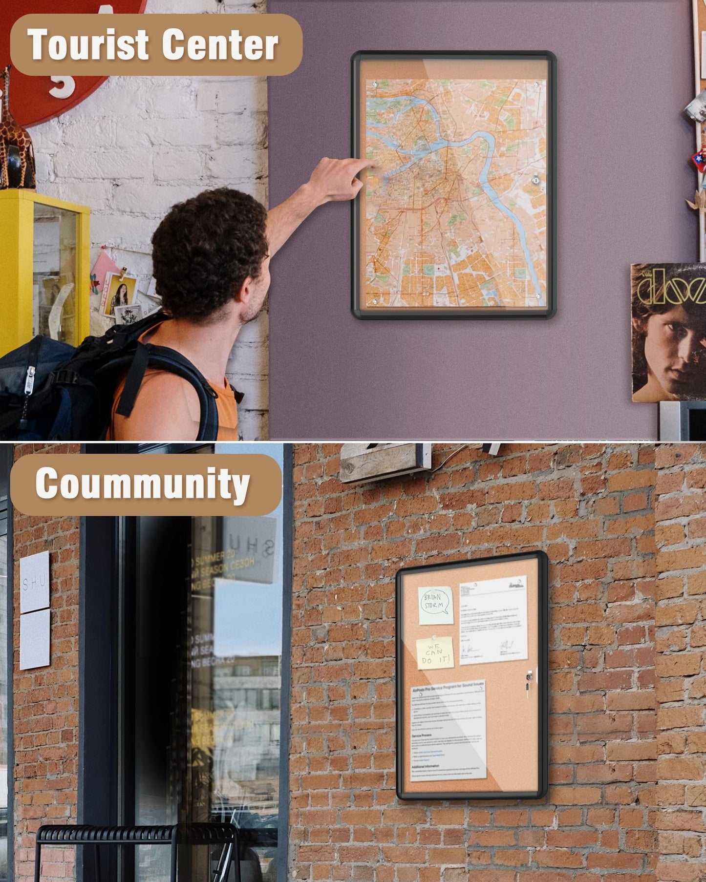 Mifuro 26"x20" Enclosed Bulletin Board, Lockable Weather-Resistant Aluminum Cork Noticeboard for School & Office, Black Frame w/Cork