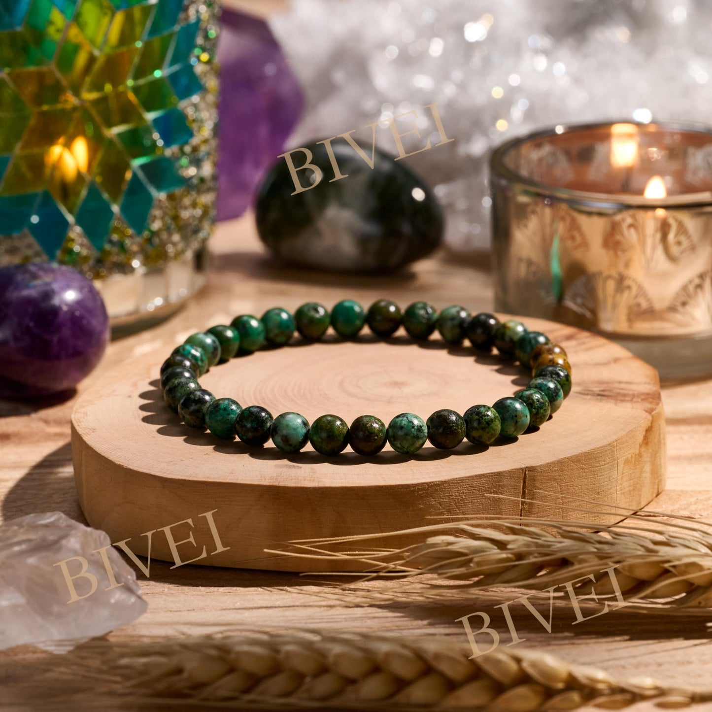 Bivei African Turquoise - Evolution - 6mm Beaded Bracelets for Women Handmade Semi Precious Natural Stone Stretch Elastic Jewelry for Women Yoga Protection Gifts Small