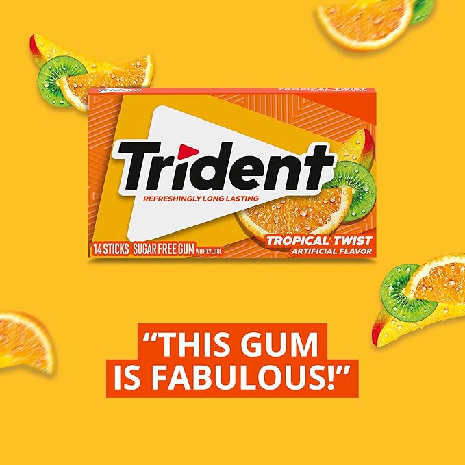 Trident Tropical Twist Sugar-Free Chewing Gum, 14 Count (Pack of 12) (168 Total Pieces)