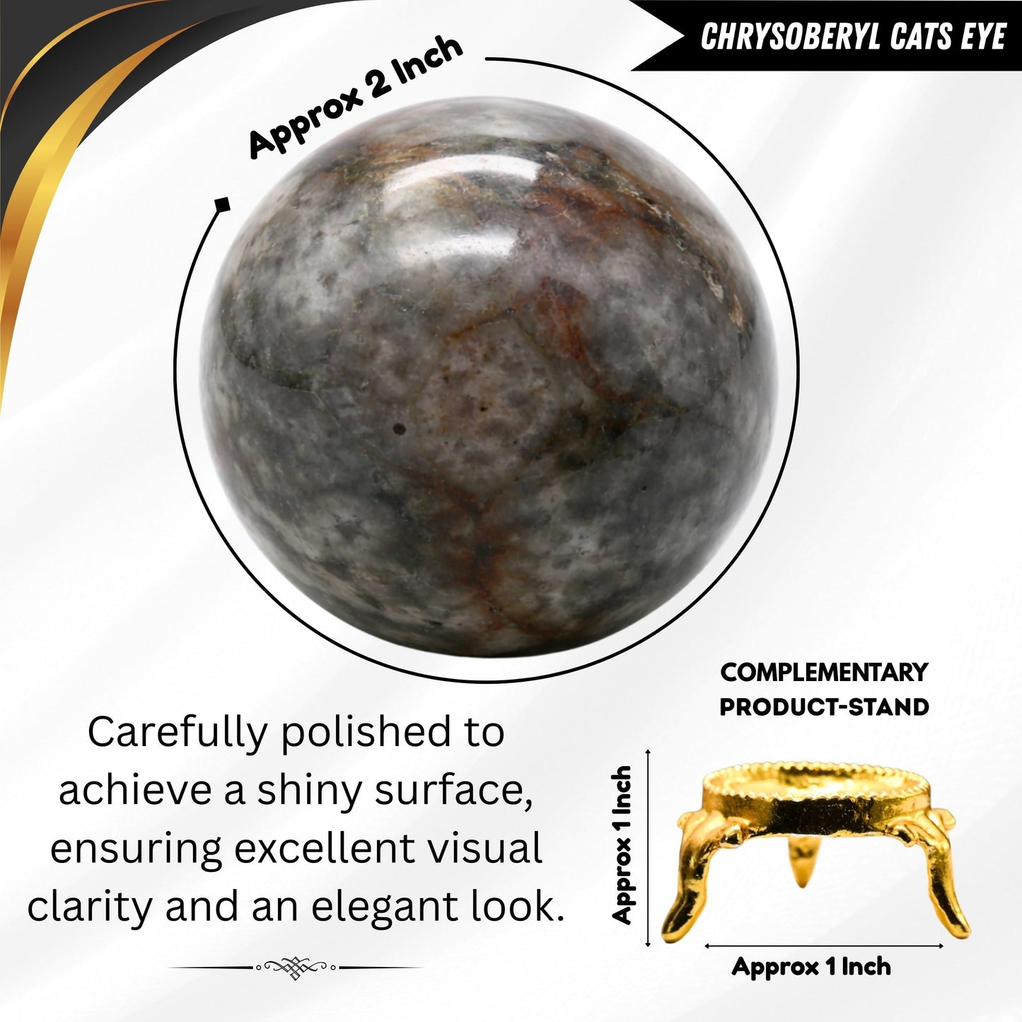 Amazing Gemstone Chrysoberyl Cats Eye Crystal Ball with Stand - 2" Inches Crystal Sphere Meditation Balls for Witchcraft and Decorative Balls