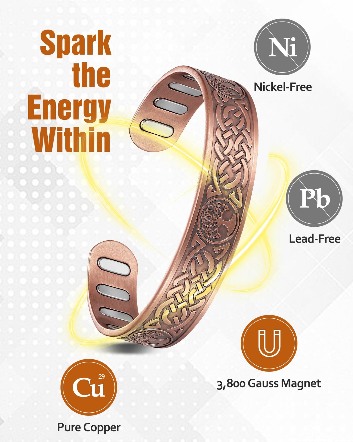 Jecanori Copper Magnetic Bracelets for Men and Women–Upgraded Oval Magnets-Adjustable Cuff Bangles