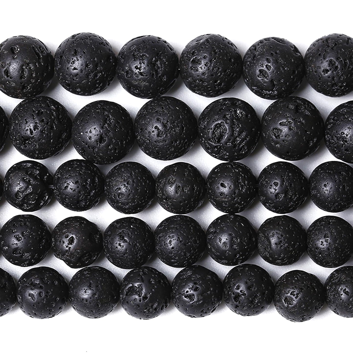 10MM 72pcs Natural Stone Beads Black Volcanic Lava Gemstone Round Loose Beads for Jewelry Making Bracelet 2 Strands 32"