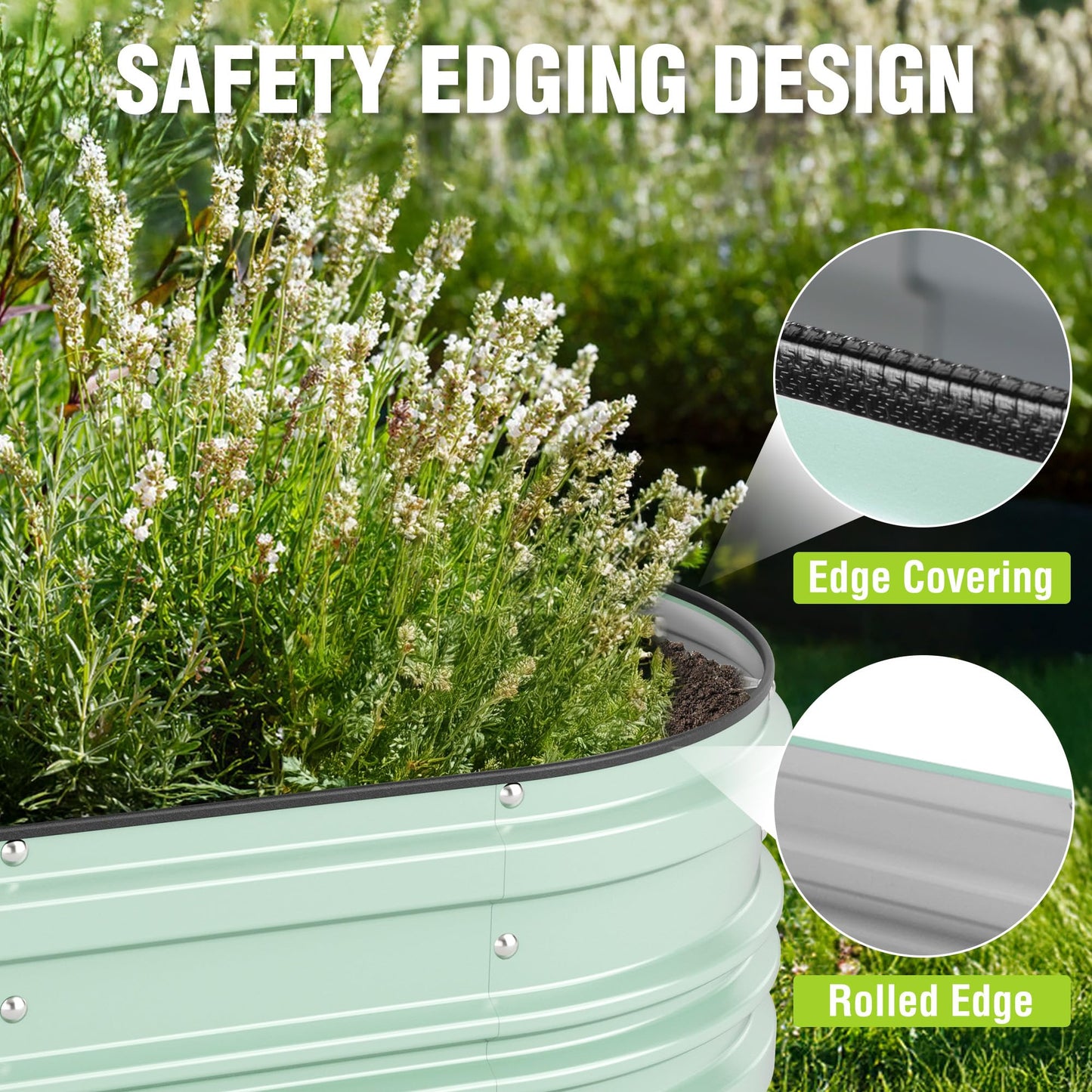 WORKPRO 4x2x1ft Galvanized Raised Garden Bed Set, Rust & Corrosion Protection, Easy Assembly, Safe Edge, Ideal for Vegetables & Flowers, Light Green