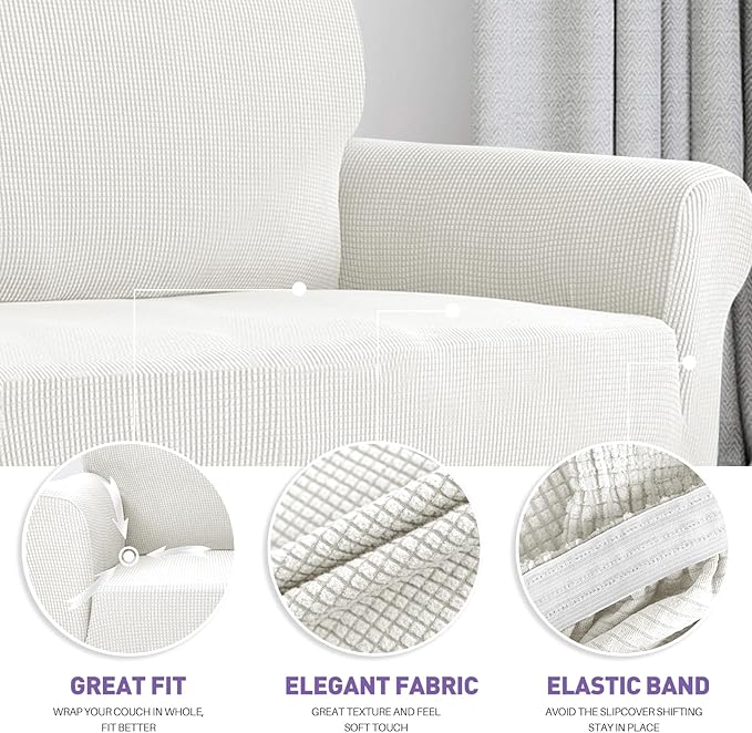 ZNSAYOTX Super Stretch Chair Slipcover Universal Sofa Chair Covers for Living Room Dogs Pet Furniture Protector Spandex Armchair Slipcovers with Anti Slip Foam Sticks (White, Chair)