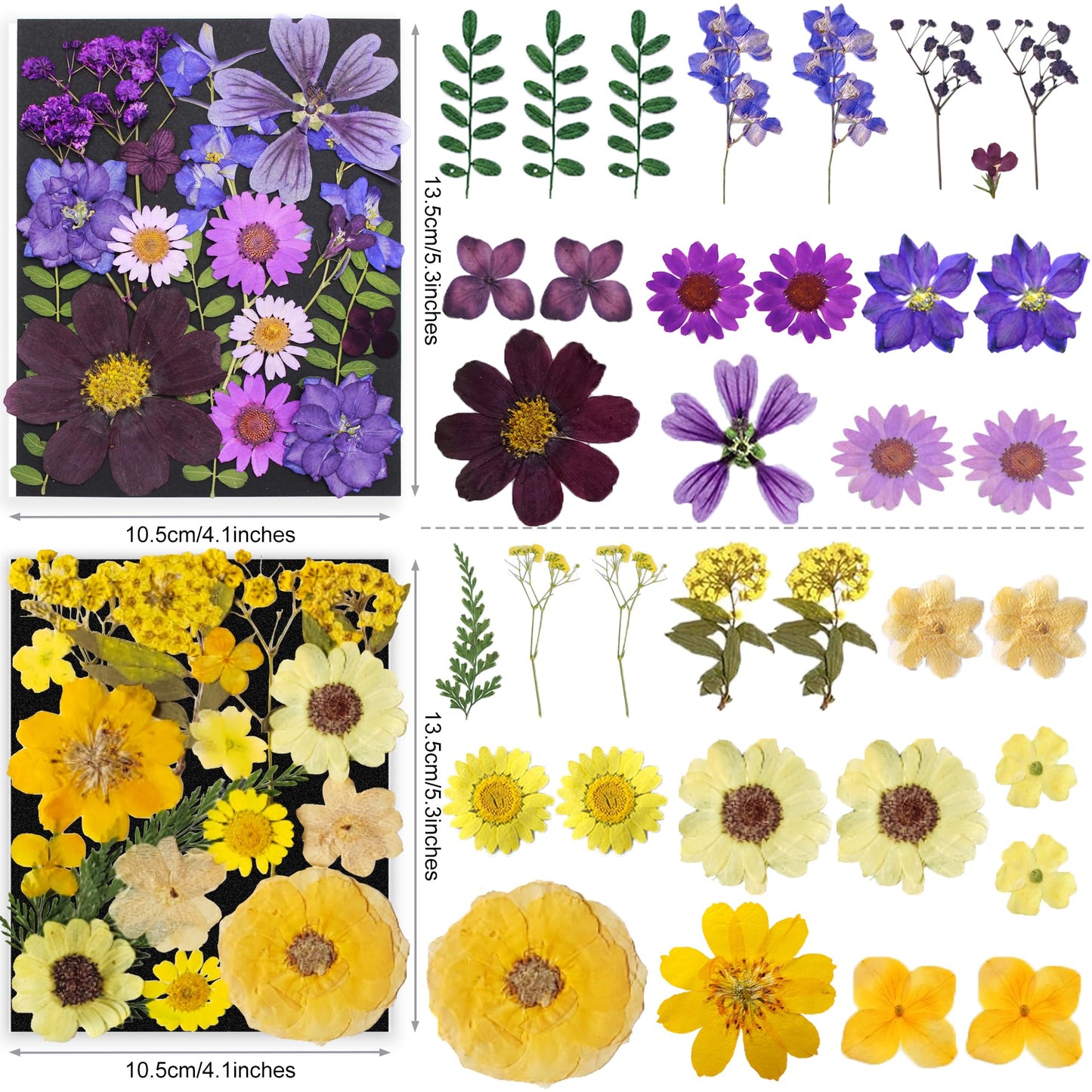 TrendCart 285Pcs 9 Packs Mixed Types Real Natural Dried Pressed Flowers & Leaves for Resin Molds, DIY Crafts, Jewelry Making + 100Pcs Butterfly Stickers + Tweezers