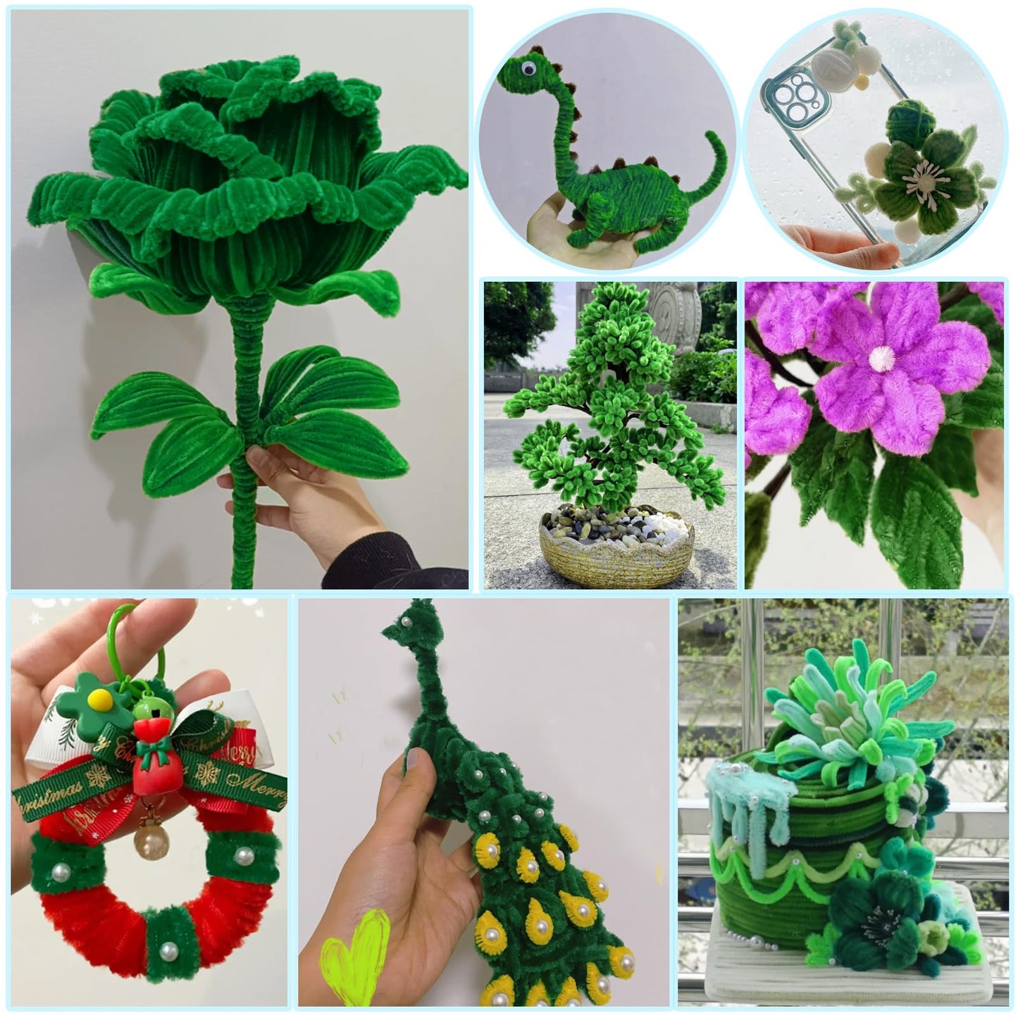 TOAOB 100pcs Long Pipe Cleaners Green Overlength Chenille Stems 24 Inch Fuzzy Sticks Craft Supplies for DIY Art Craft Projects Home Decorations