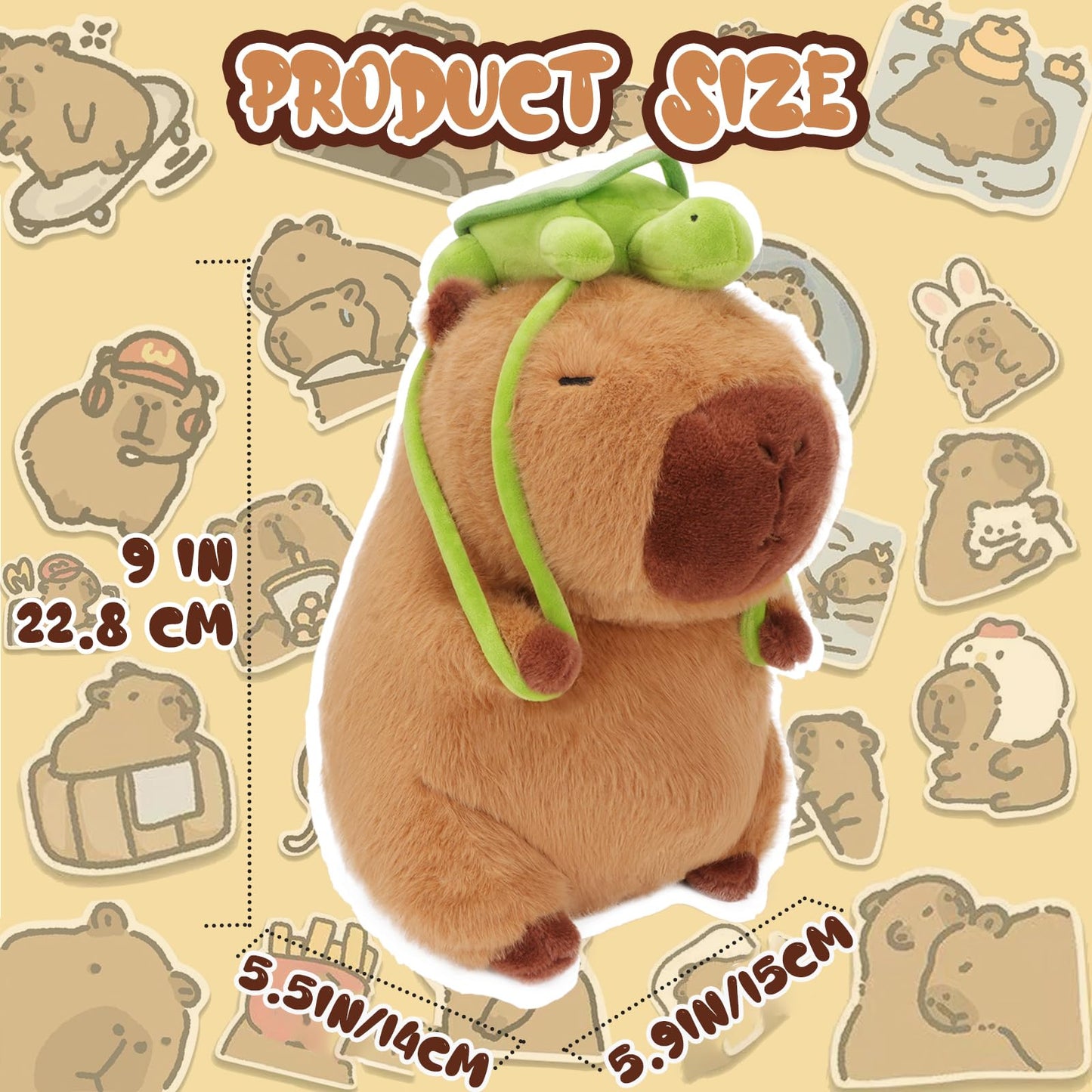 CHDBLOCK Capybara Plush Toy - 9 Inch Cute Capybara Stuffed Animal with Turtle Backpack, Kawaii Capibara Plushie for Kids and Adults