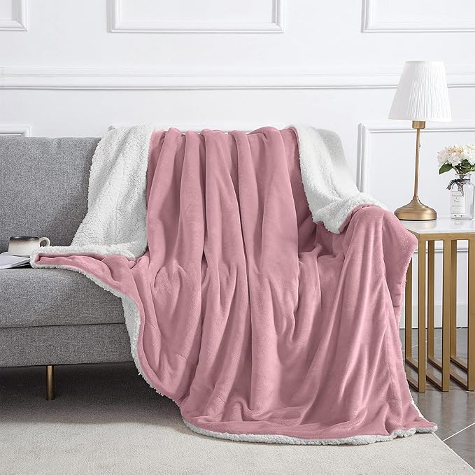 IR Imperial Rooms Sherpa Fleece Throw Blanket Twin Size for Couch - Thick and Warm Fluffy Baby Pink Blankets for Winter, Soft and Fuzzy Twin Blanket for Bed, 60x80 Inches
