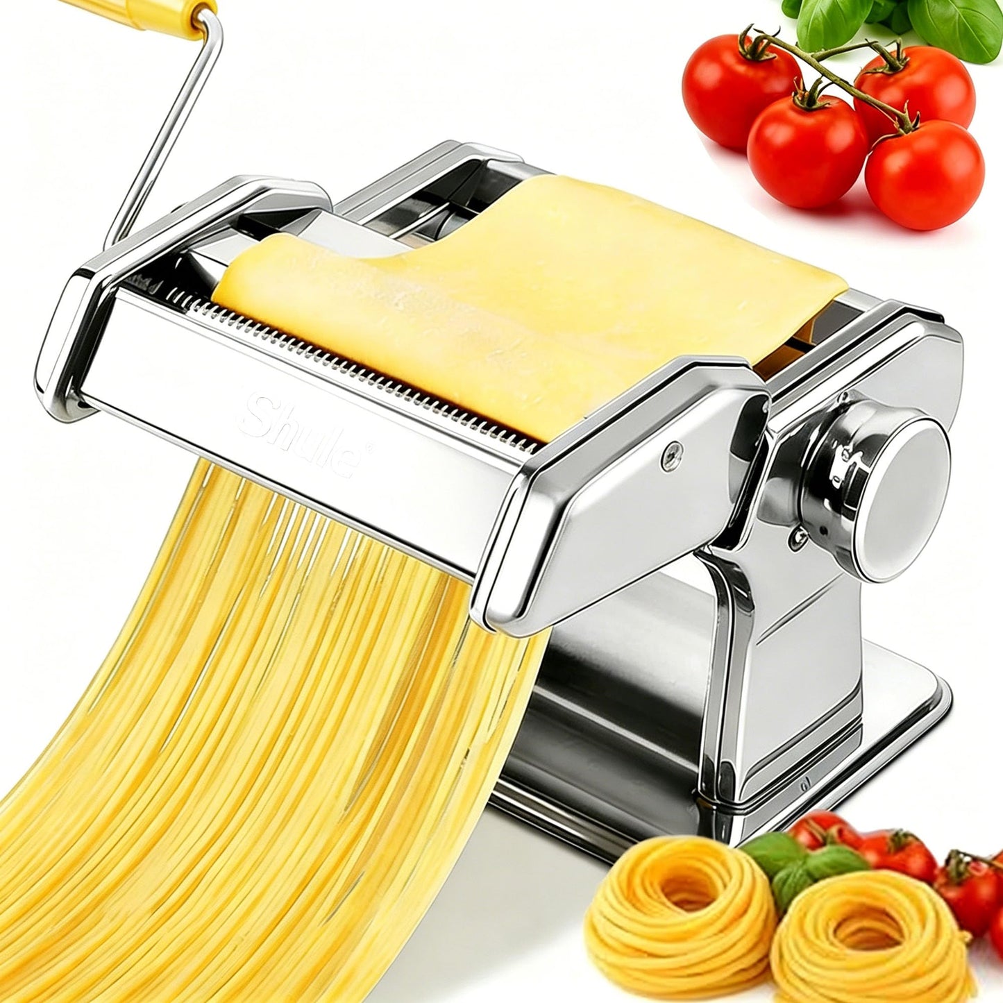 Pasta Maker Machine With 7 Adjustable Thickness Settings, Stainless Steel Manual Noodle Maker,Pasta Roller& Cutters With Removable Handle and Clamp For Kitchen