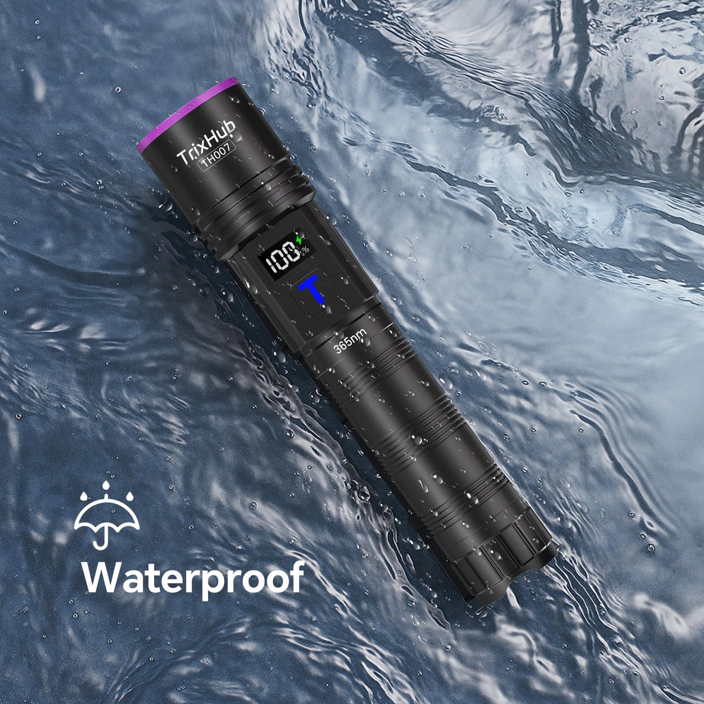 TrixHub 365nm Black Light Flashlight, UV Flashlight Rechargeable with LCD Display, Powerful Ultraviolet Lights for Pet Urine Detection, Resin Curing, Rockhounding, Scorpion, Uranium Glass, A/CLeak