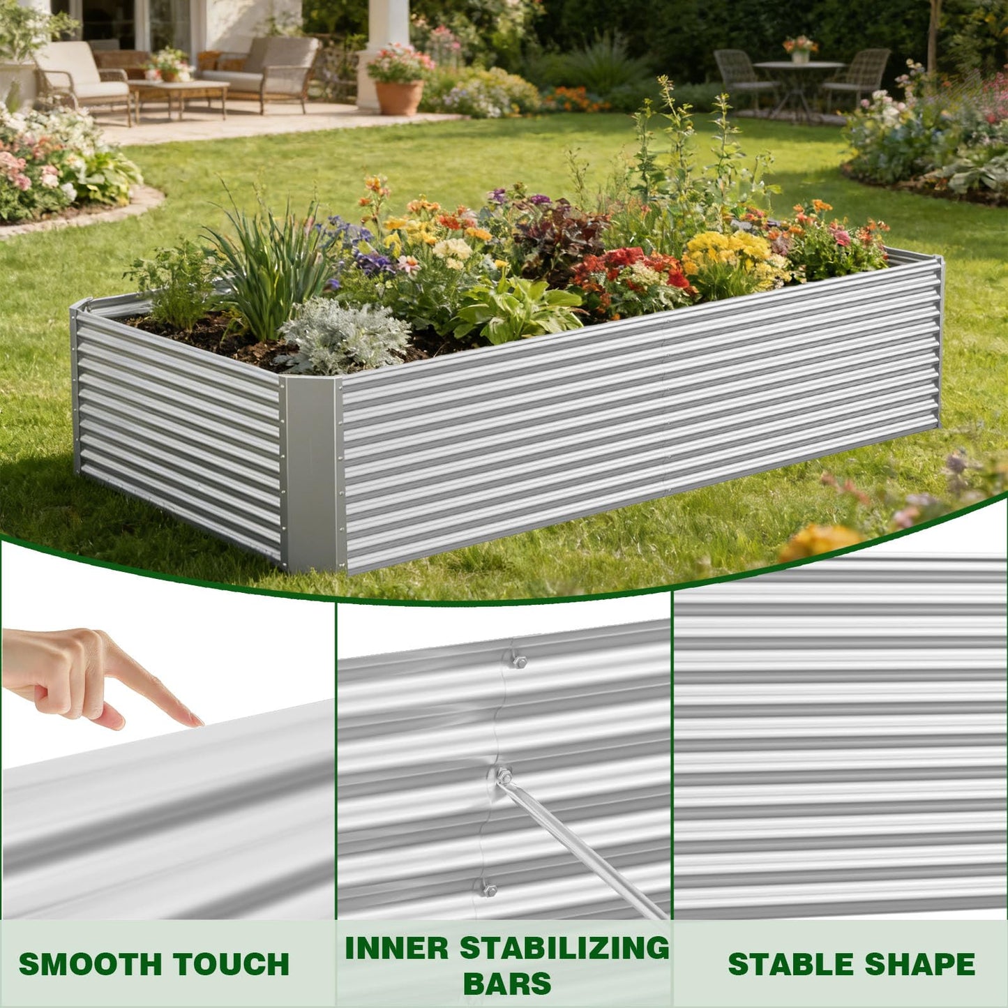 Annzoe 4 Pcs 6 x 3 FT Galvanized Steel Raised Garden Bed, Large Metal Planter Box with Rustproof Finish, Easy Assembly Outdoor Garden Box for Vegetables & Herbs