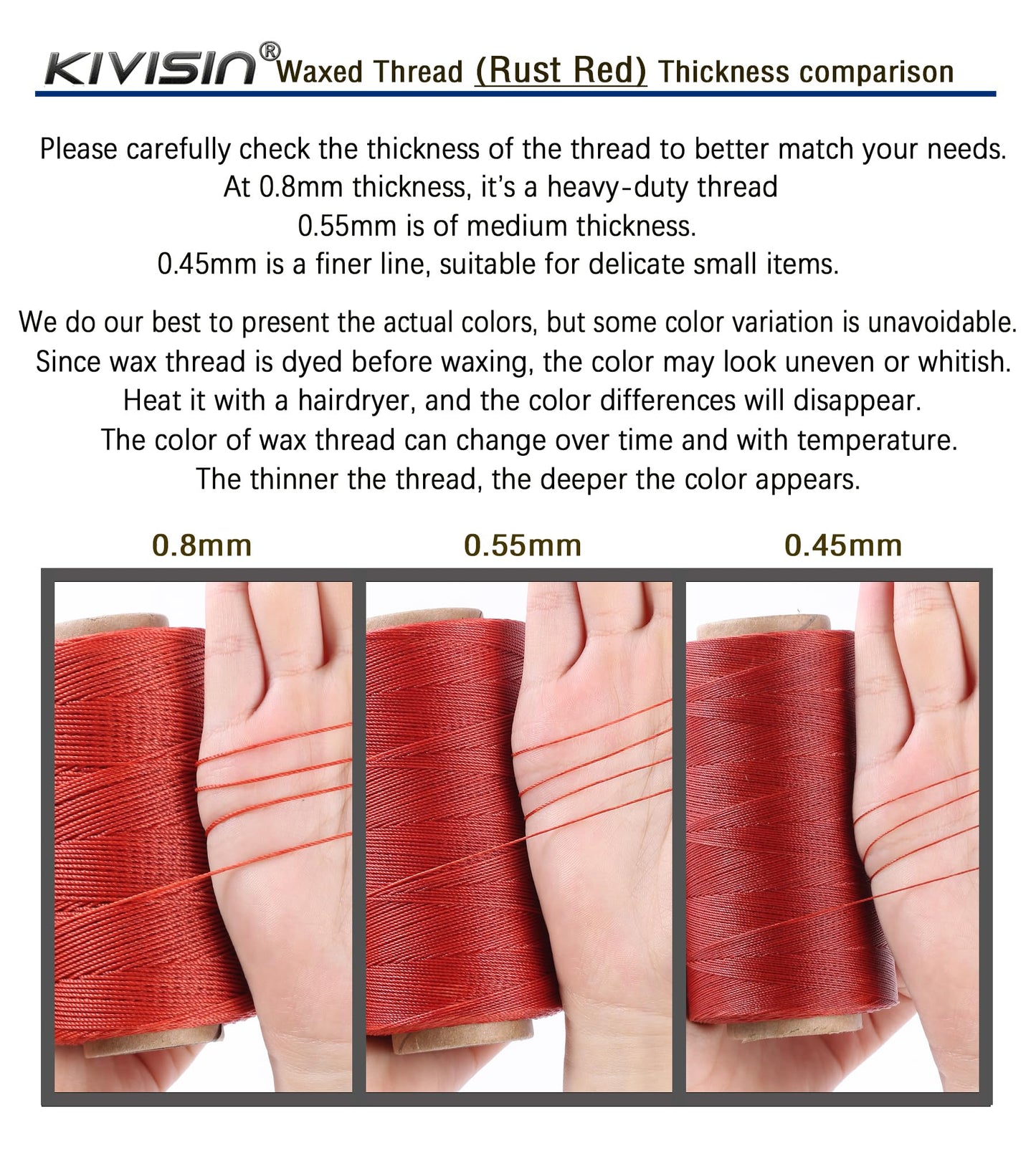 Thin Wax Polyester Thread, 0.45mm, 547 Yards, 3 Ply Round Waxed Cord Strings for Sewing, Beading, Binding, Micro Braiding, Fine Leather Craft and Micro Macrame Jewelry - Rust Red
