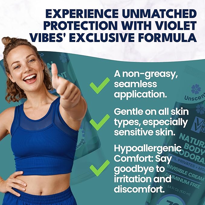 Violet Vibes Deodorant Cream for Women | Hypoallergenic & Gentle On Skin | Noni Leaf Extract, Aluminum-Free, Sensitive Skin, Fresh Odor Control for Whole Body 100mL (3.4 fl oz.) (Unscented)