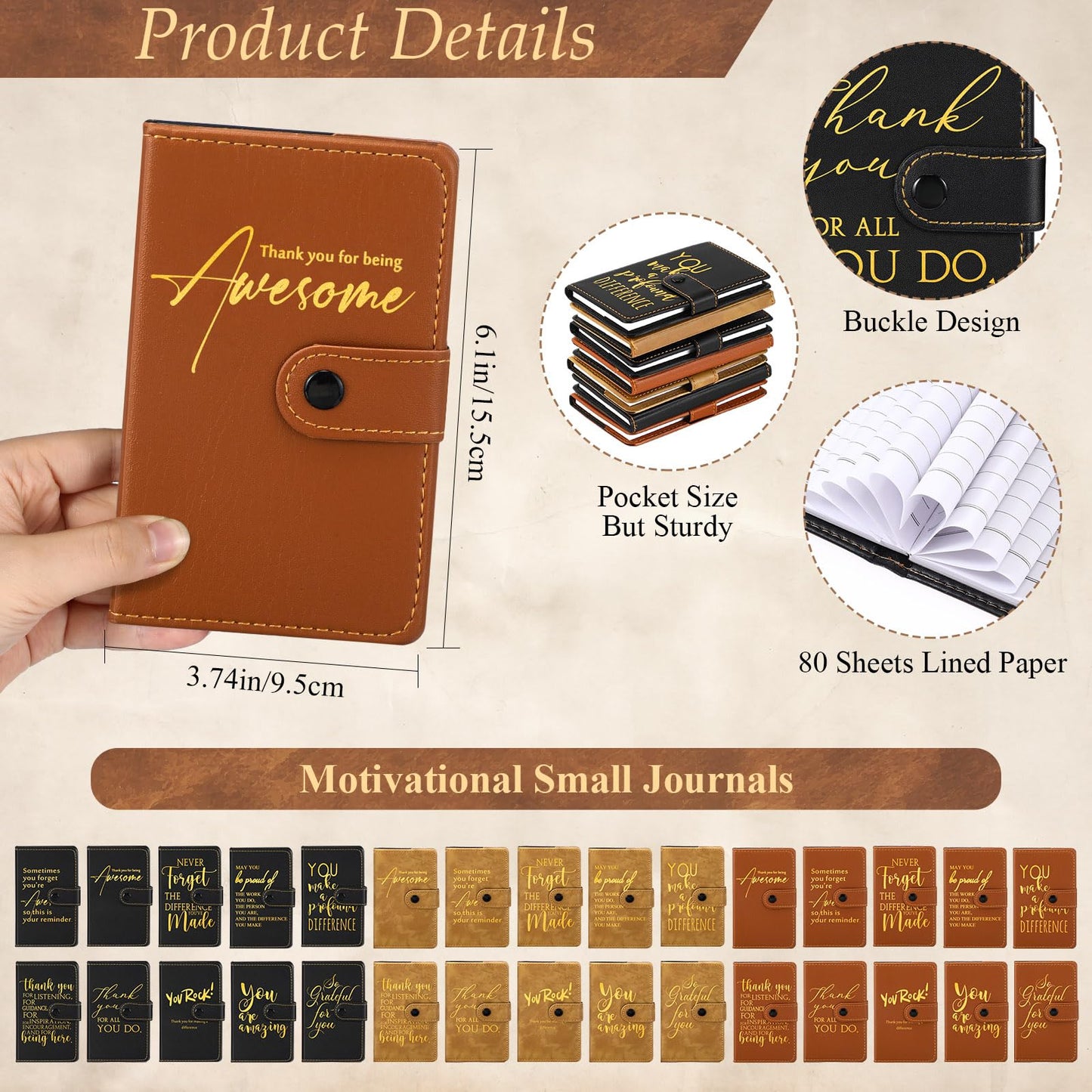 Dispowreath 30 Sets Thank You Leather Journal Bulk Employee Appreciation Gift Inspirational Notebook with Bamboo Pen Notepad End of Year Gift for Coworker Volunteer Teacher Nurse Staff (Multicolor)