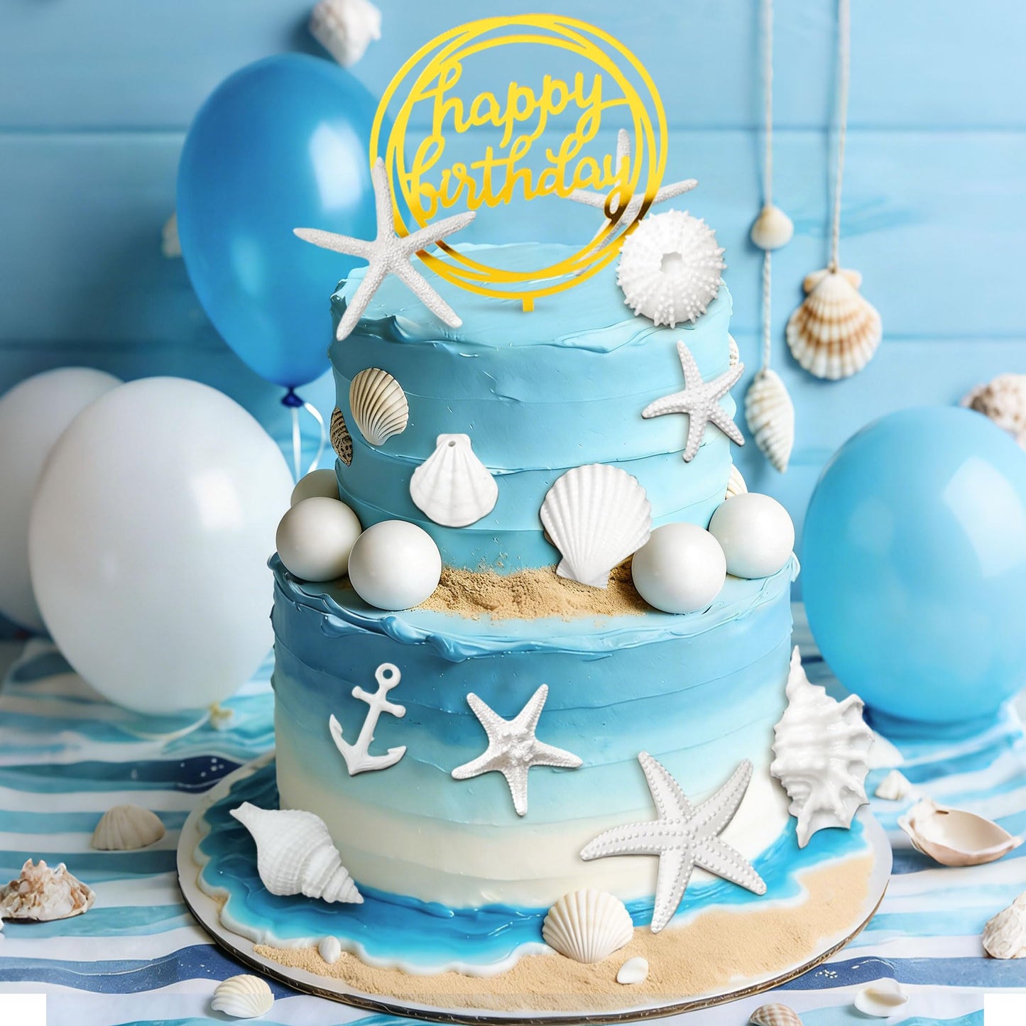 Ocean Beach Cake Topper Under the Sea Birthday Party Decorations Seashell Starfish Cake Decorations Summer Beach Party Supplies