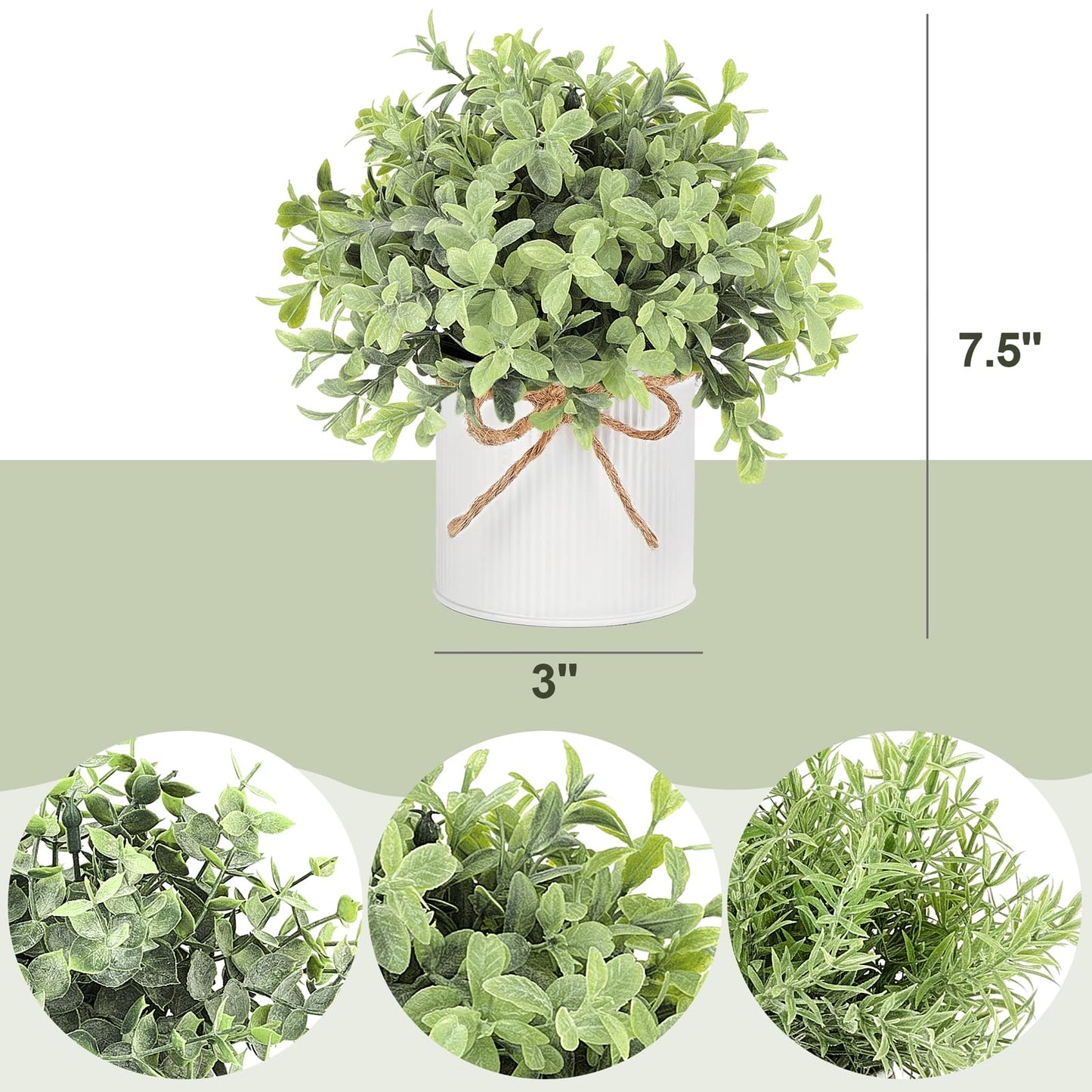 Mkono Fake Plants in Farmhouse Galvanized Metal Pots Table Centerpiece Rustic Home Decor, 3 Pack Potted Artificial Plants Faux Eucalyptus for Shelf Indoor Dining Room Office