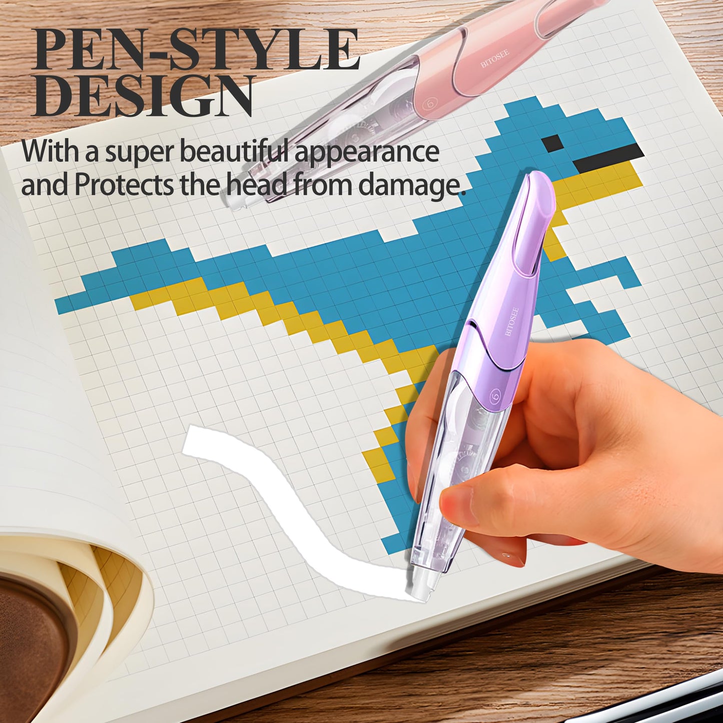 BITOSEE White Correction Tape, Retractable Refillable Correction Tape, With Smooth Pull Out Tape Applicator, Aesthetic Cute Correction Pen for Office Supplies