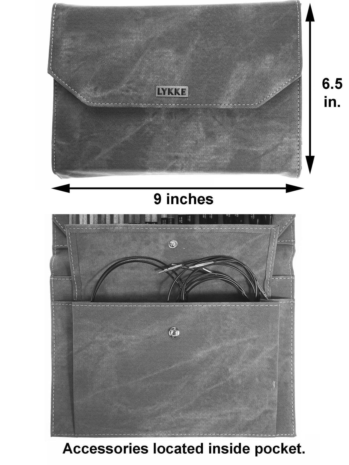 Lykke Driftwood 5 in. Complete Set US 4, 5, 6, 7, 8, 9, 10, 10.5, 11, 13, 15, 17 Interchangeable Circ. Knitting Needles for DK, Worsted, Super Chunky Yarn, Birch, 5 Cords, Grey DM Case, Project Bag