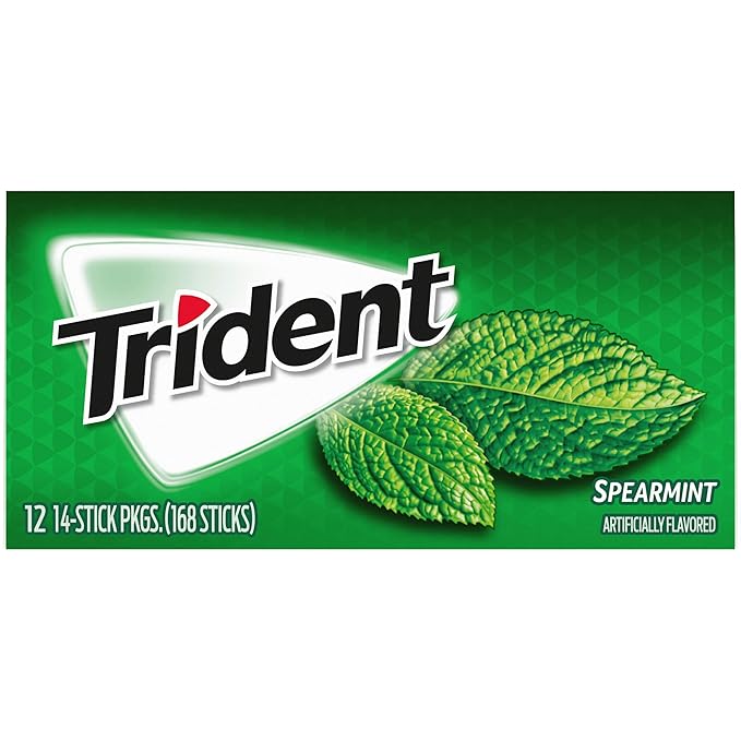 Trident Spearmint Sugar-Free Chewing Gum, 12 Packs of 14 Pieces (168 Total Pieces)