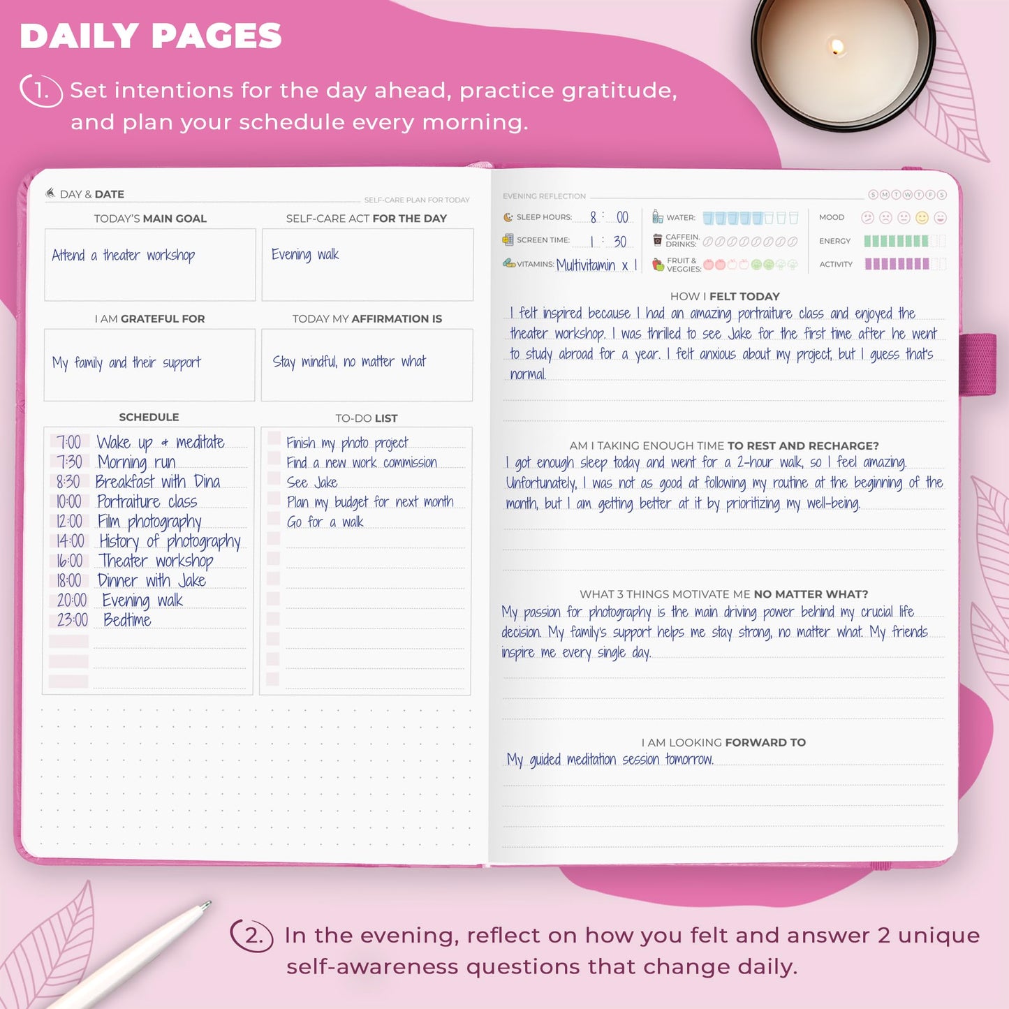 Clever Fox Self-Care Journal – Daily Reflection Notebook – Mental Health & Personal Development Planner, Meditation & Mood Log, A5 (Violet Blossom)