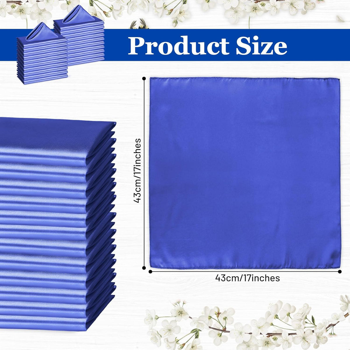 Bailarina 120 Pack Royal Blue Satin Napkins,17x17 Inches Wedding Napkins Square Soft Silky Table Napkins Bulk Decorative Elegant Cloth Napkin for Party Decoration, Banquet,Wedding,Graduation