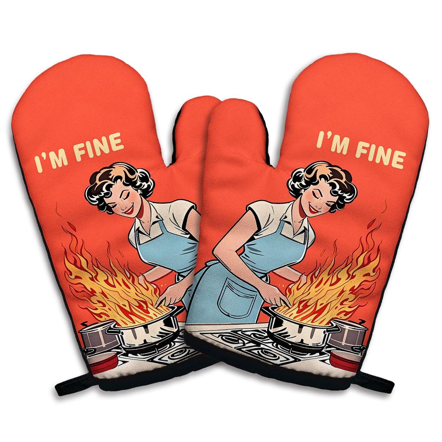 zcyhtqp, I am Fine, Funny Silicone Non-Slip Oven Mitts and Pot Holders Sets of 2, Multi Oven Mitt, Bake Lover Gift, Kitchen Gift for Women, Perfect for Kitchen,Cooking,Baking,Grilling