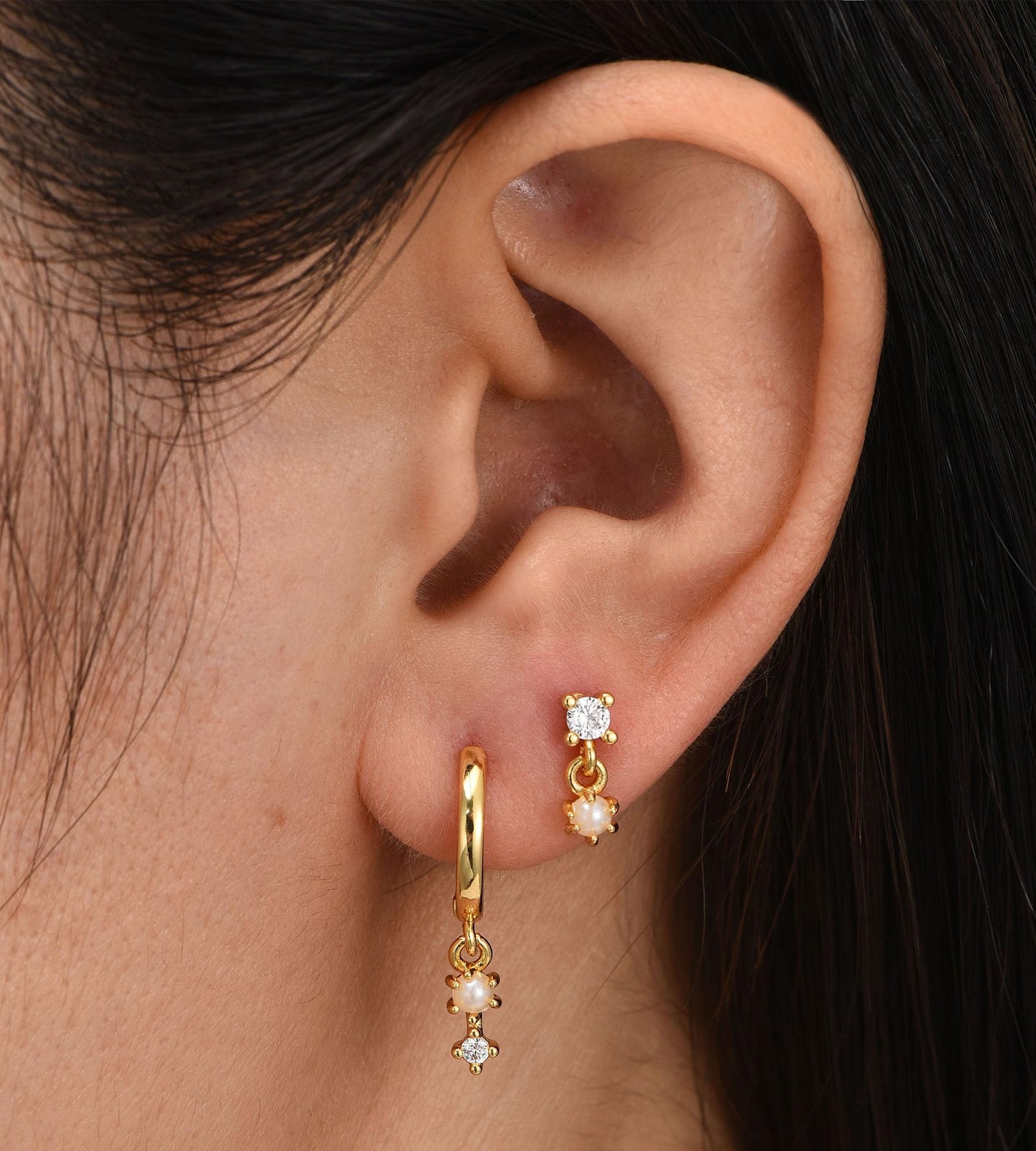 Gold Stud Earrings for Women, 6 Pairs 14K Hypoallergenic Cartilage Earrings for Multiple Piercing, Dainty Small Stackable Hoop Ball Earrings Set (Gold-4 Pairs Chain)
