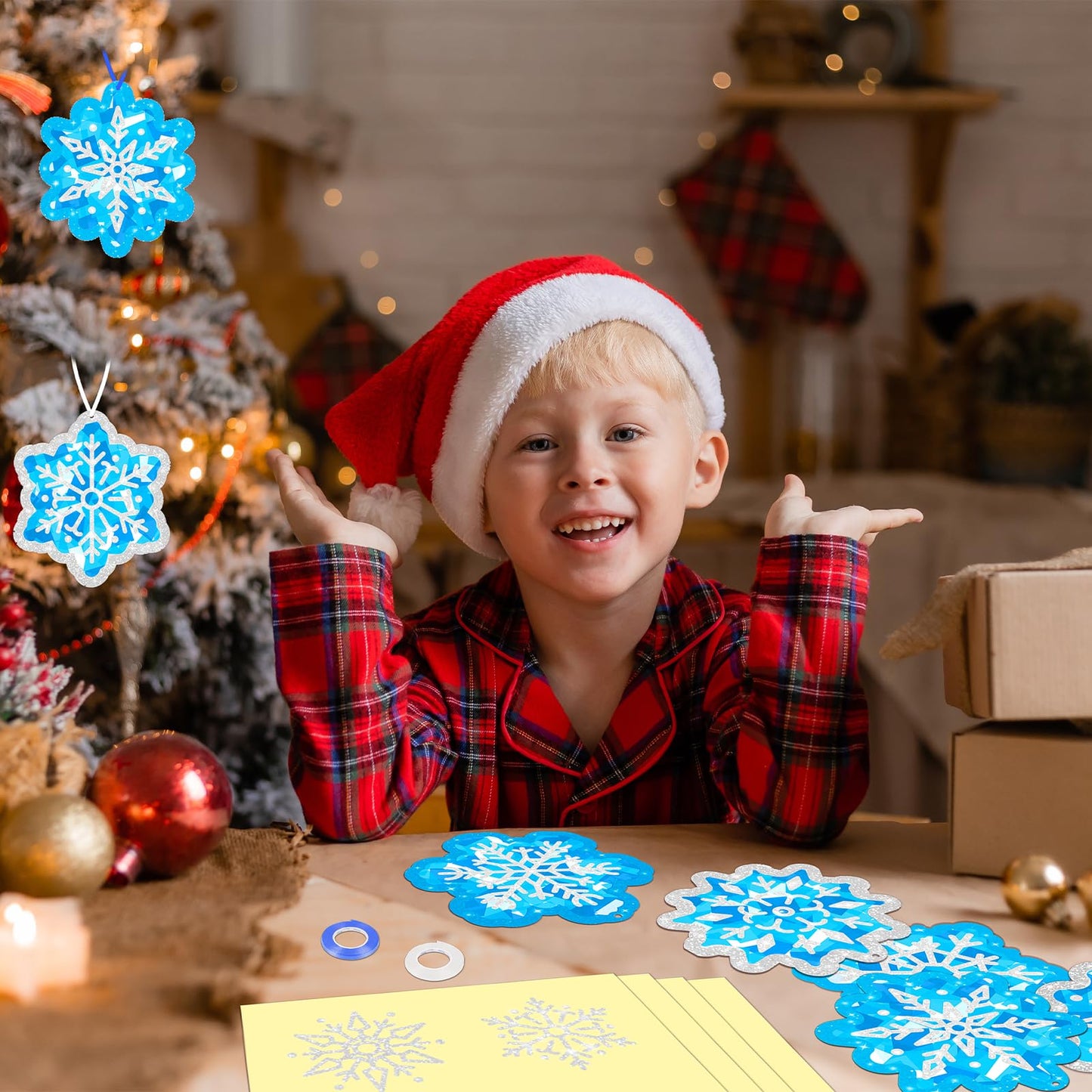 40pcs Christmas Crafts Bulk – Snowflake Paper Suncatcher DIY Kits for Winter Party, Holiday Ornaments, Classroom Decorations