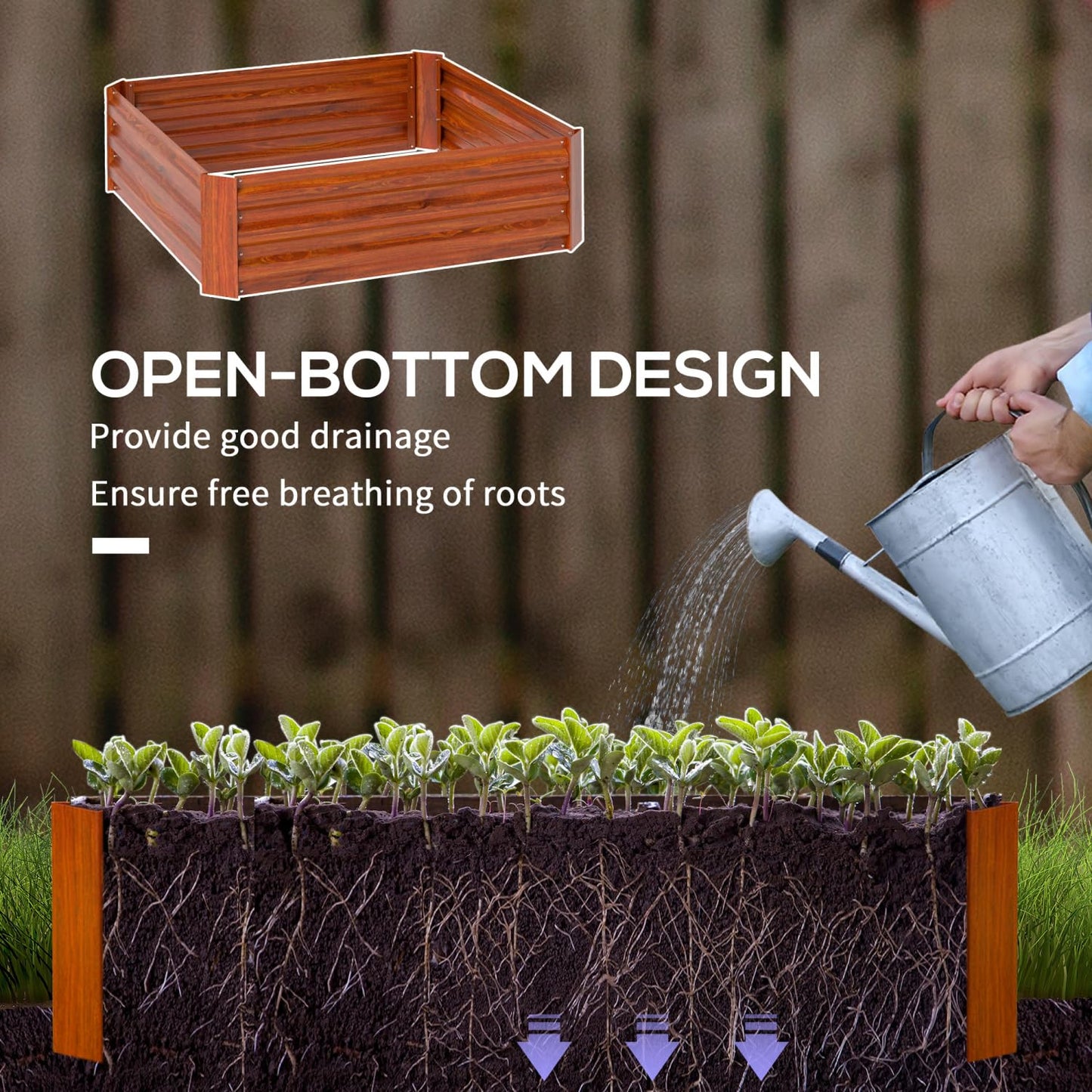 Metal Planter Box, 2-Piece Galvanized Raised Garden Bed - Dark Brown - Set of Two - Outdoor Durable - for Growing Plants