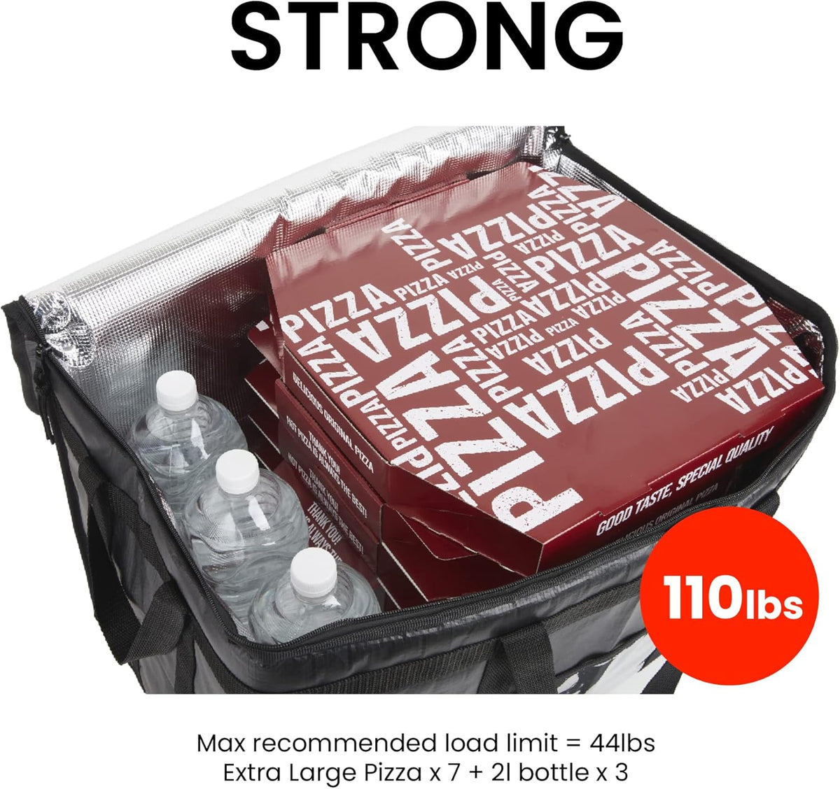3XL Insulated Cooler Bag and Food Warmer for Delivery & Grocery Shopping with Zippered Top, Red (1 pack)