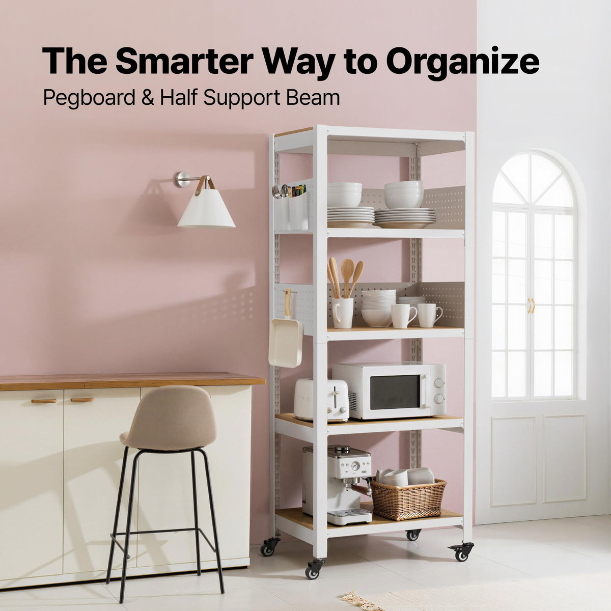House White 24" W 5 Tier Rolling Pegboard Storage Cart Wheels