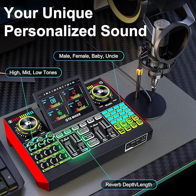 Podcast Microphone Bundle with Live Sound Board Audio Mixer, Podcast Equipment Bundle with 3.5mm Condenser Microphone(P15) for Pc/Phone Live Streaming Singing Gaming, Voice Changer, Denoise