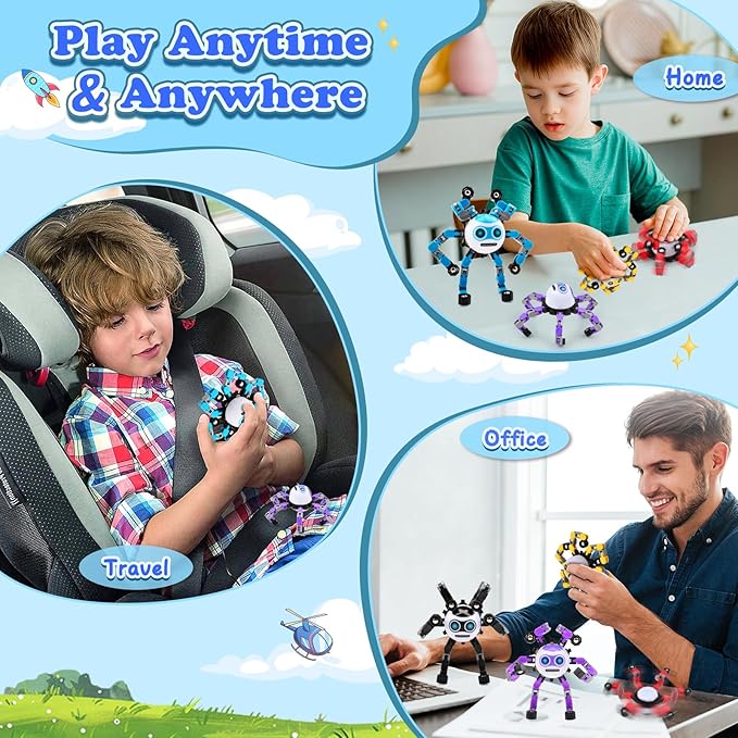 4 PCS Transformable Fidget Spinners Toys for Kids and Adults Stress Relief Sensory Toy for Teens Boys Autism Cool Fingertip Gyros Boy Girl Travel Party Favors Birthdays Gifts Stocking Stuffer