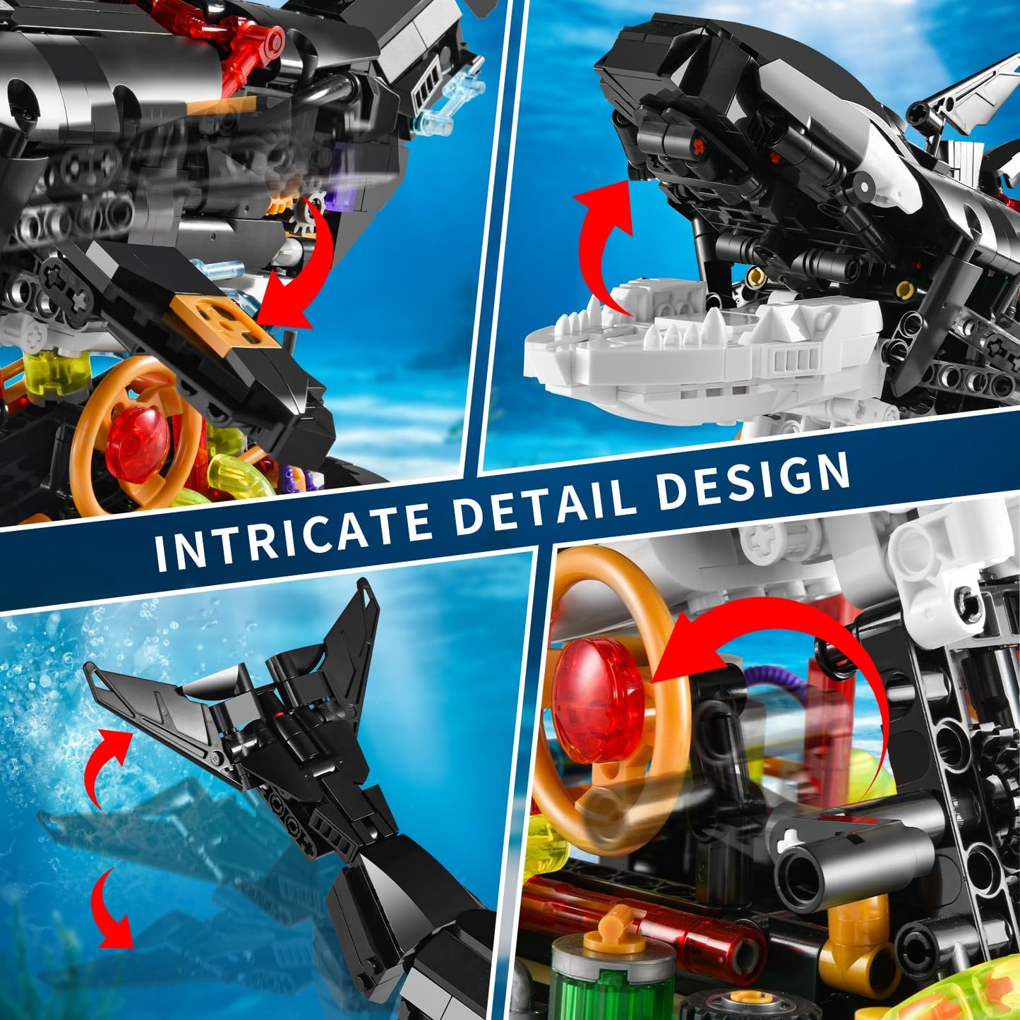 BNG Orca Building Set for Adults,Sea Animal Mechanical Fish Toys,Home Office Decor and Idea Gift for Adults and Boy 14+(1092PCS)