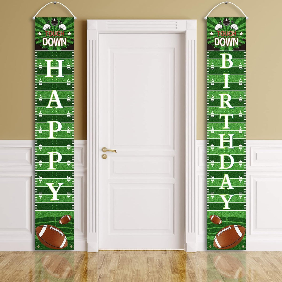 Batiyeer Football Porch Sign Banner Football Bowl Sports Fan Supplies Themed Boy Party Favors Photo Booth Props Wall Hanging(Birthday Theme)