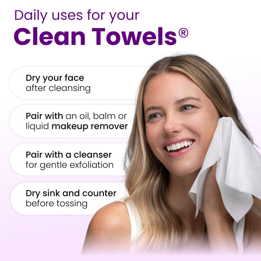 CLEAN SKIN CLUB Healthy Aging Clean Towels® XL, Smooths Fine Lines Wrinkles & Texture, Disposable Face Dry Wipes, XL - 1 Pack (50 count)