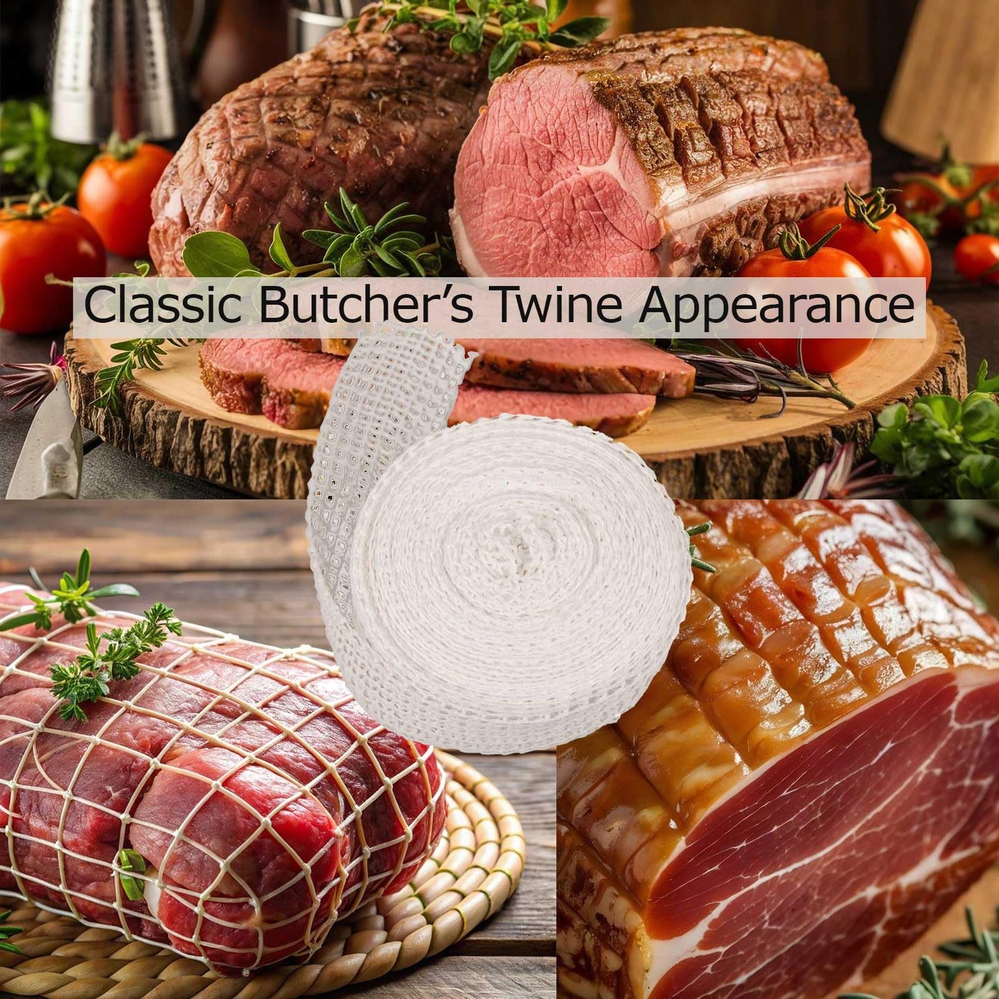 The Sausage Maker® 50ft Meat Netting Roll Size 8, Elastic Butchers Twine Cooking String Food Net For Pepperoni, Chorizo, USA Made, BPA Free Stretchable Poly-Cotton Mesh, 1.5-2.5" Dia