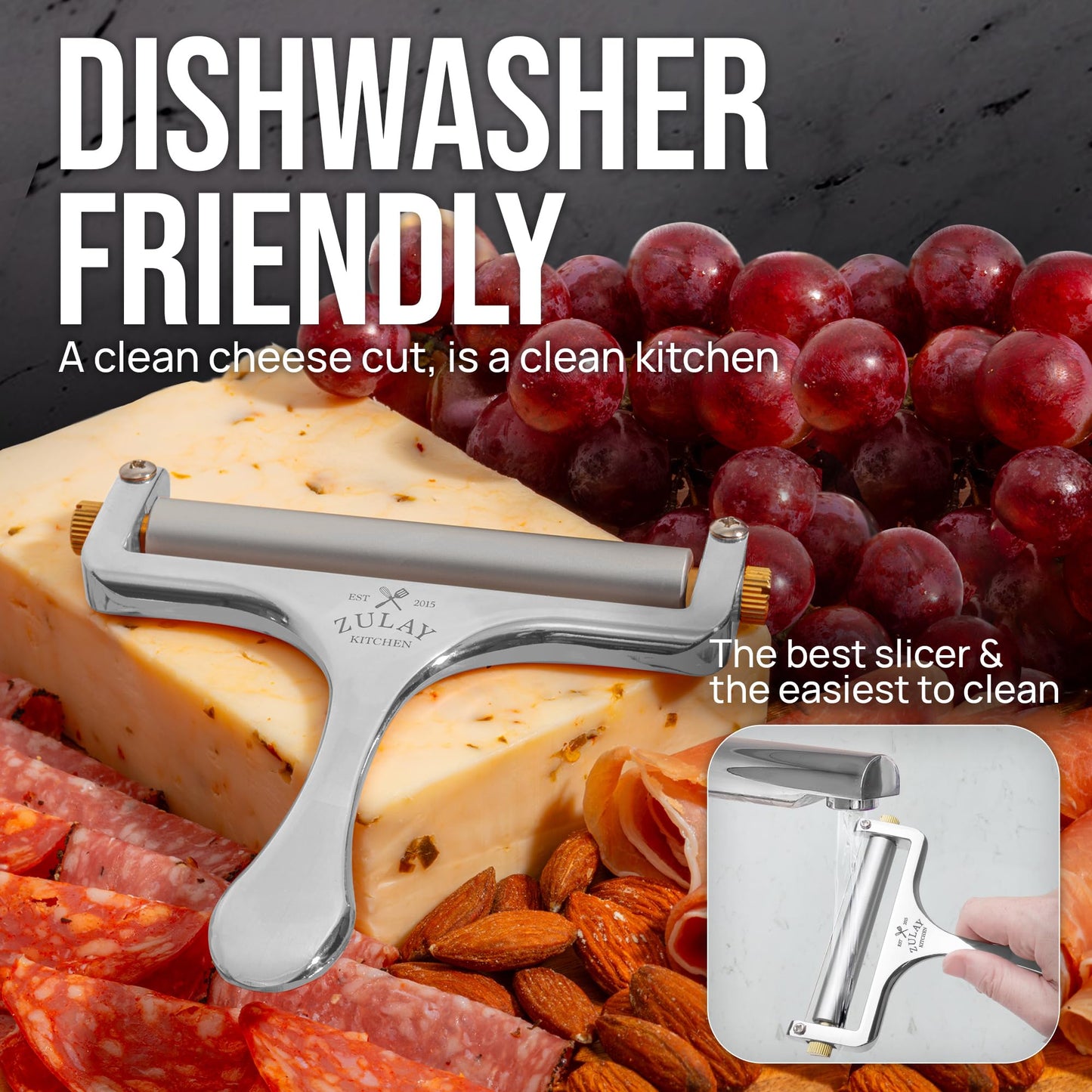 Zulay Kitchen Stainless Steel Wire Cheese Slicer - Adjustable Hand Held Cheese Cutter with 2 Extra Wires - Premium Cheese Shaver for Mozzarella, Cheddar, Gruyere - Cheese Cutter with Wire (Silver)