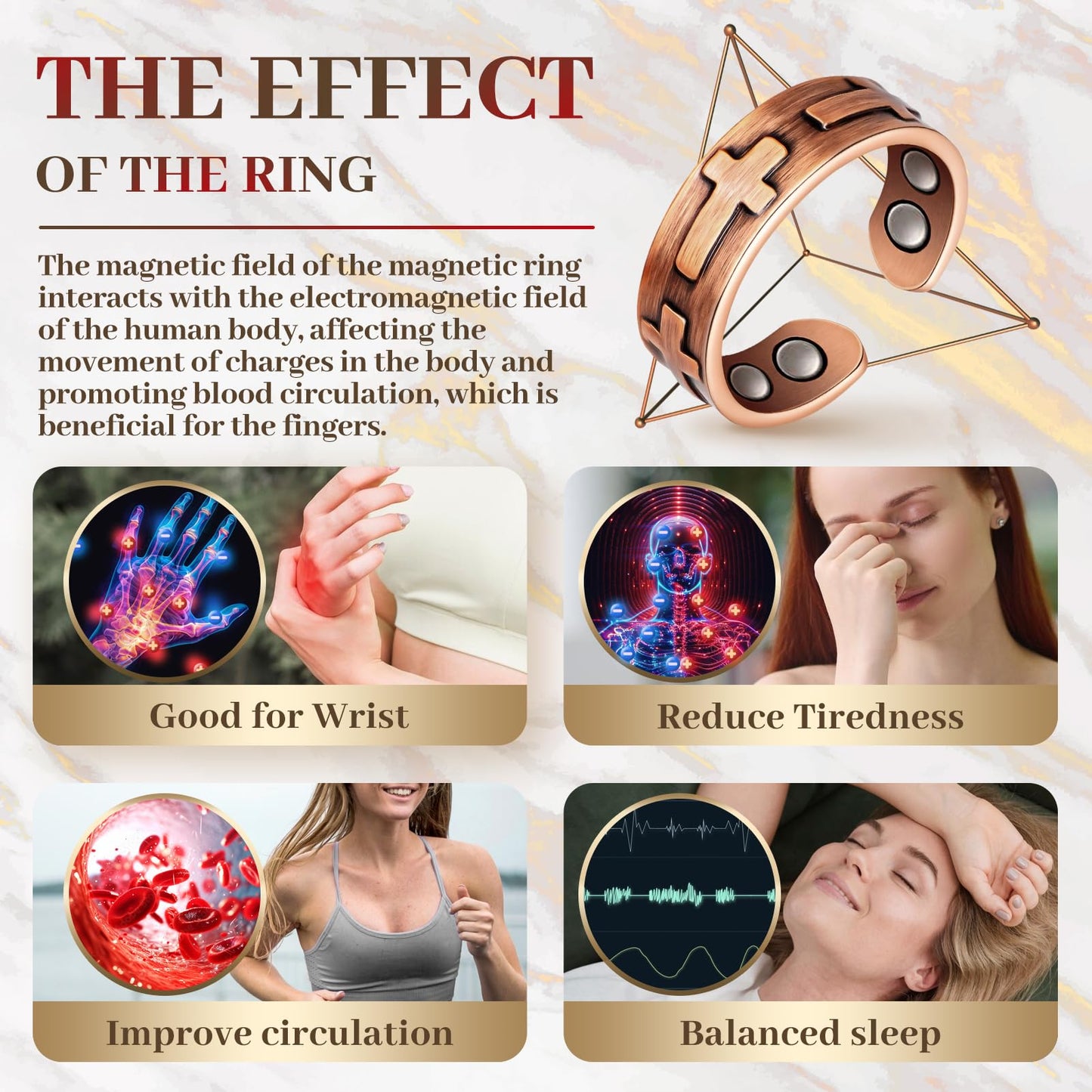 Copper Rings for Women, Magnetic Rings with 3500 Gauss Effective Magnets, 100% Pure Copper Jewelry Gift with Gift Box